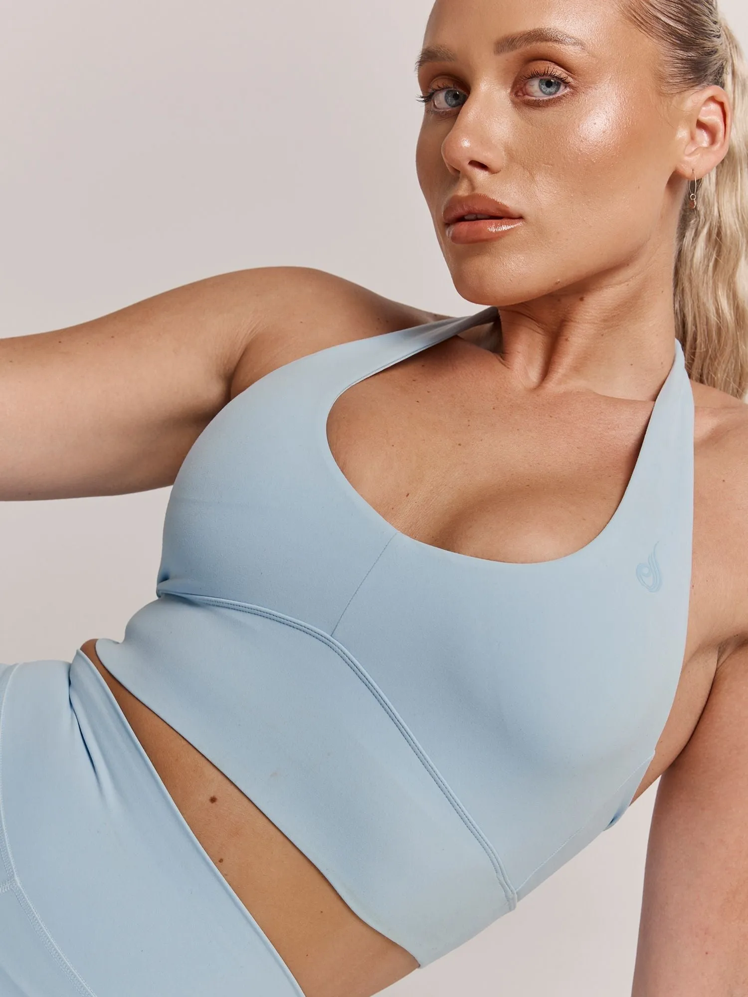 NKD Arch Halter Sports Bra - Baby Blue Elastic Design