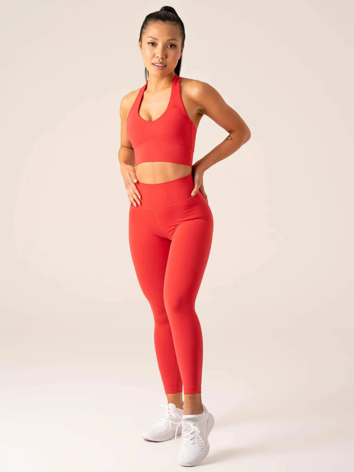 NKD Arch Halter Sports Bra - Red High Elastic