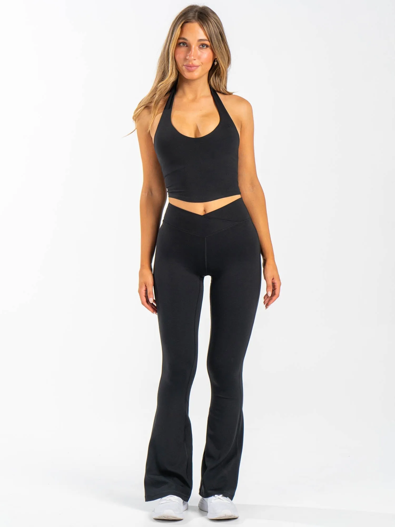 NKD Cross Waist Flared Leggings - Black Couple Matching