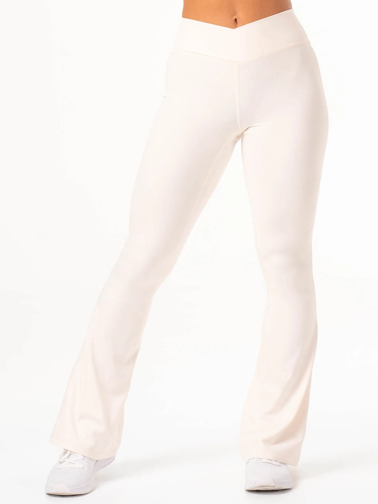 NKD Cross Waist Flared Leggings - Off White Comfort fabric