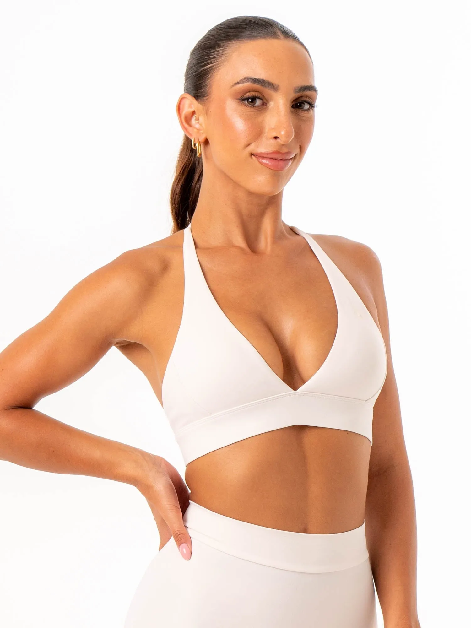 NKD Halter Sports Bra - Off White Slip Guard