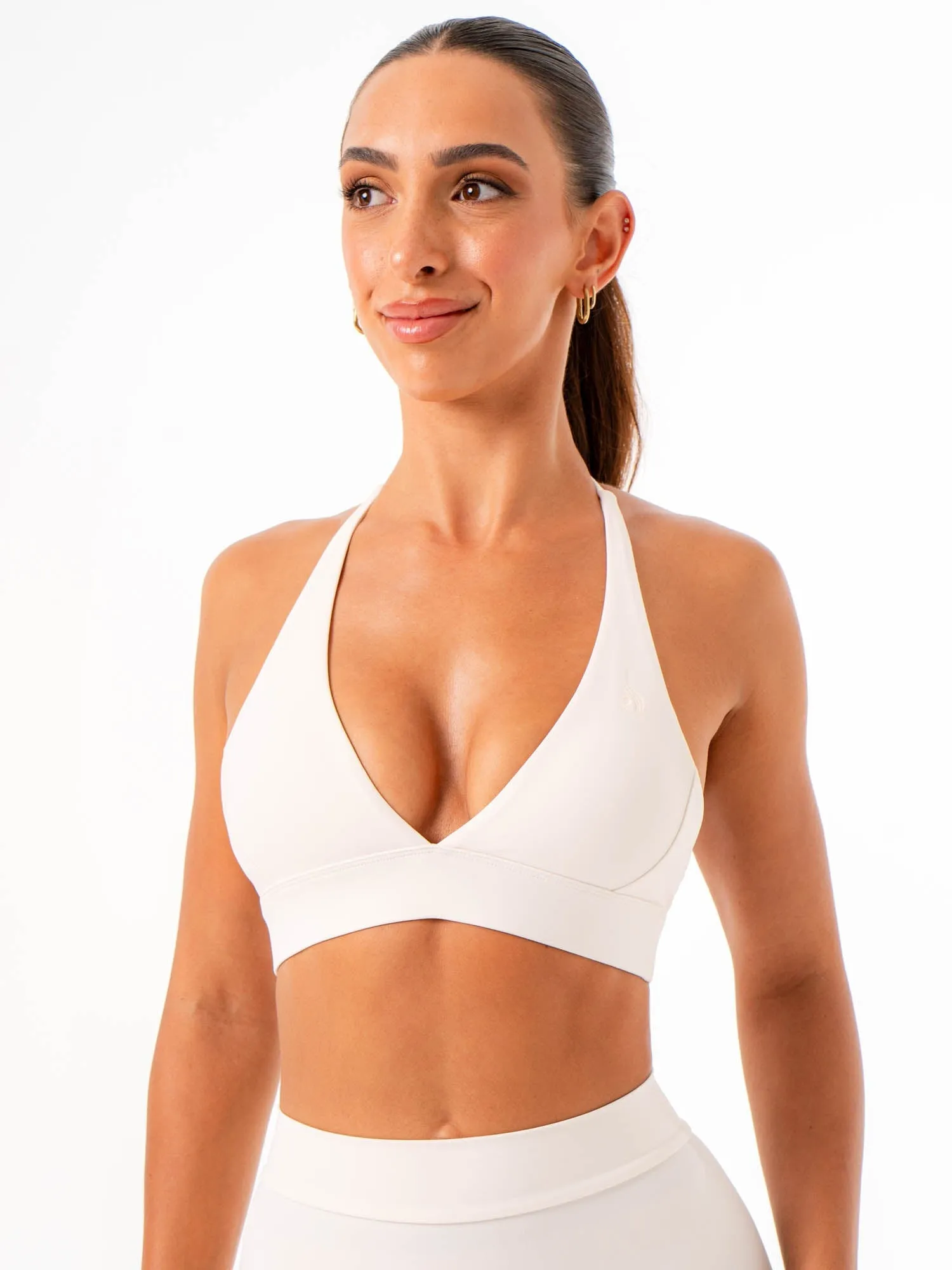 NKD Halter Sports Bra - Off White Compression Fit