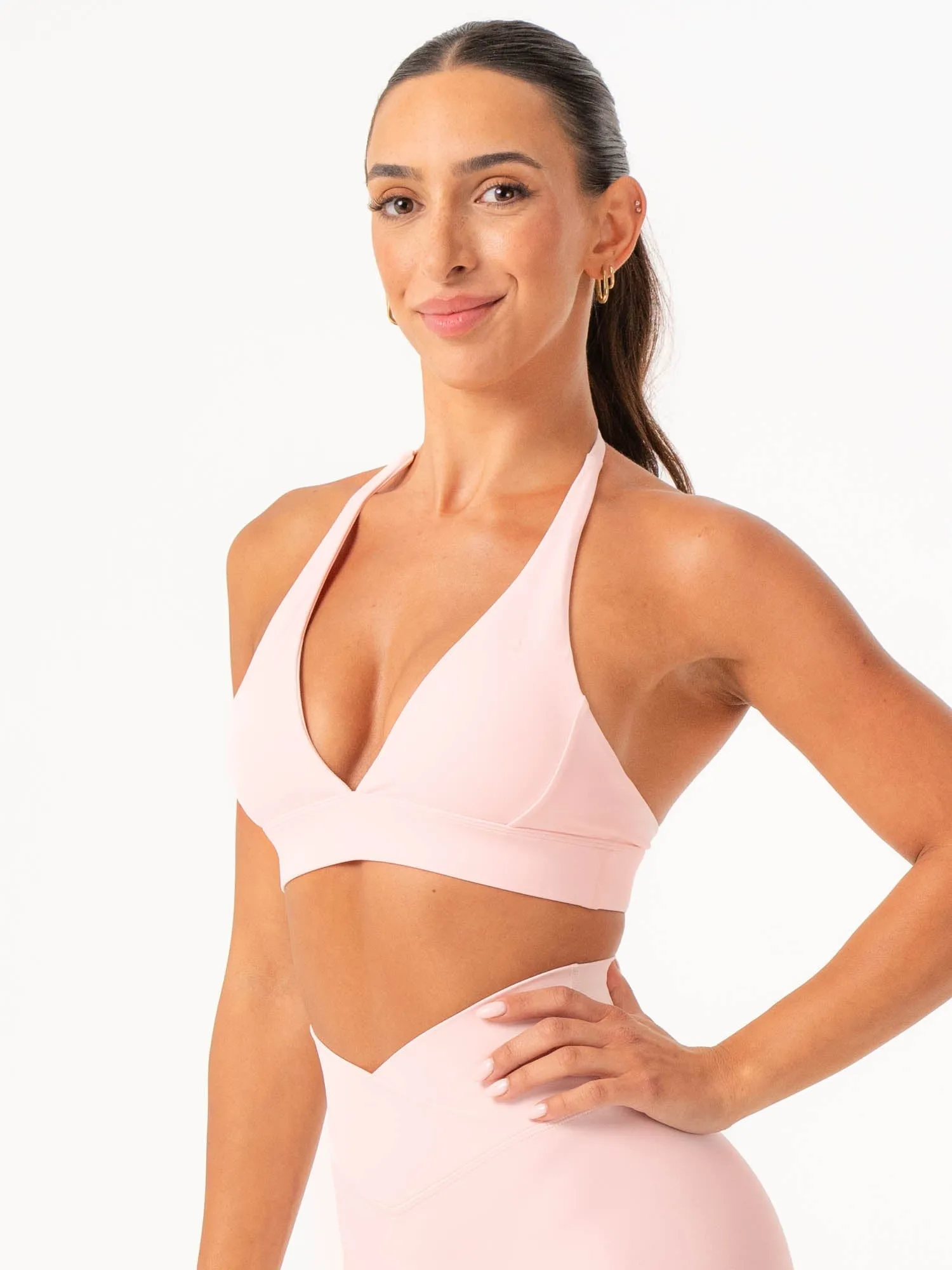 NKD Halter Sports Bra - Pink Musk Elastic Band