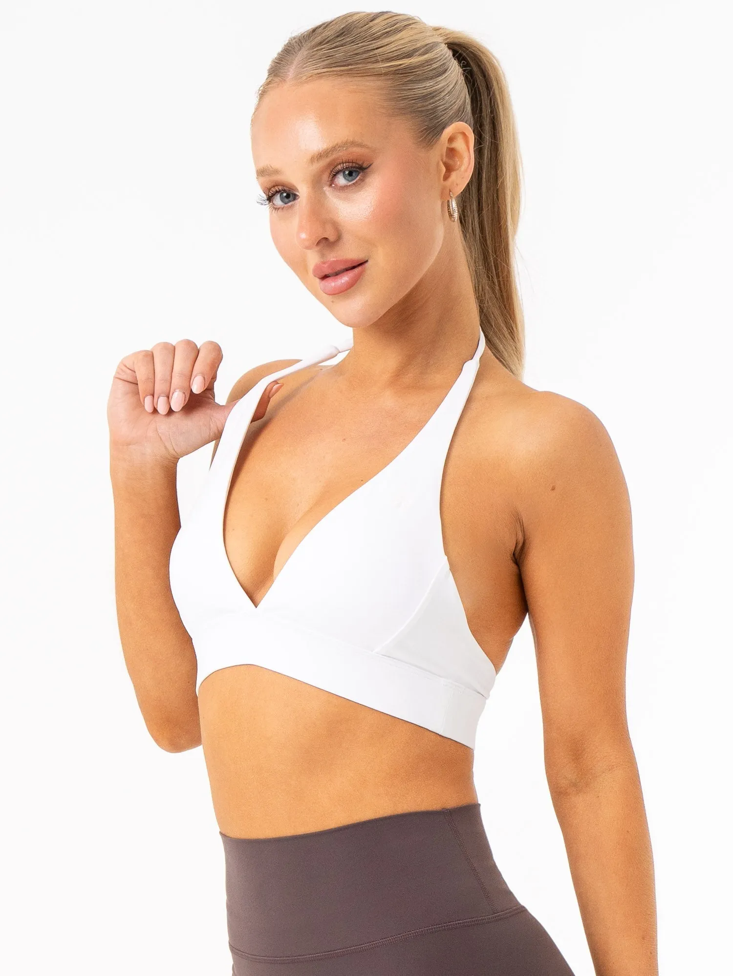 NKD Halter Sports Bra - White Soft Durable