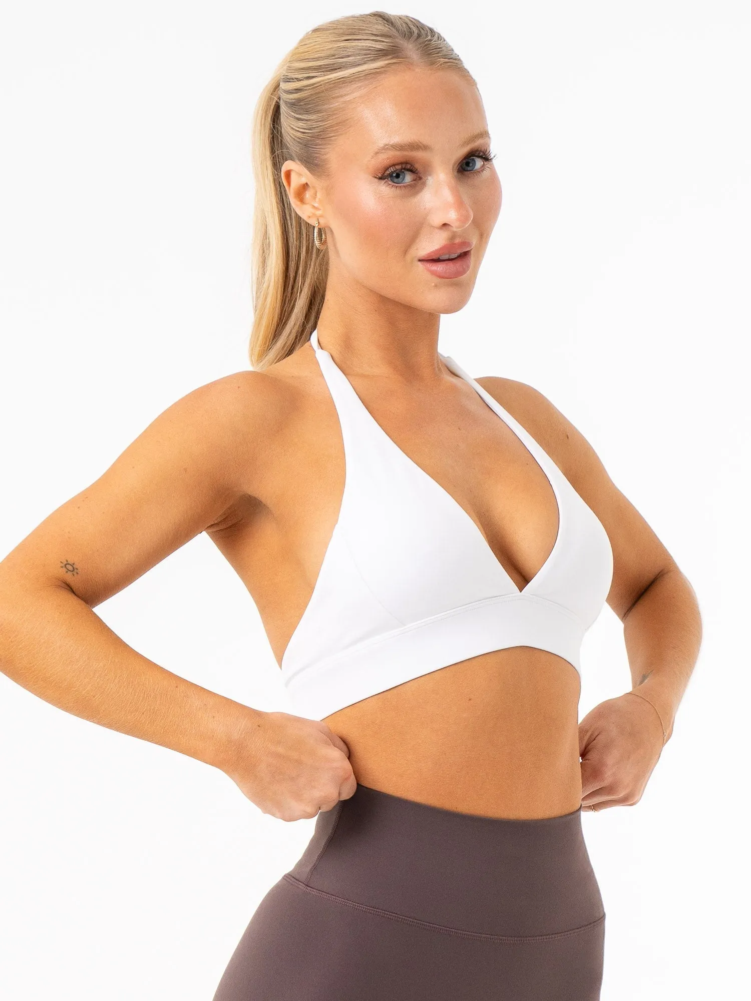 NKD Halter Sports Bra - White Stretch Adjust