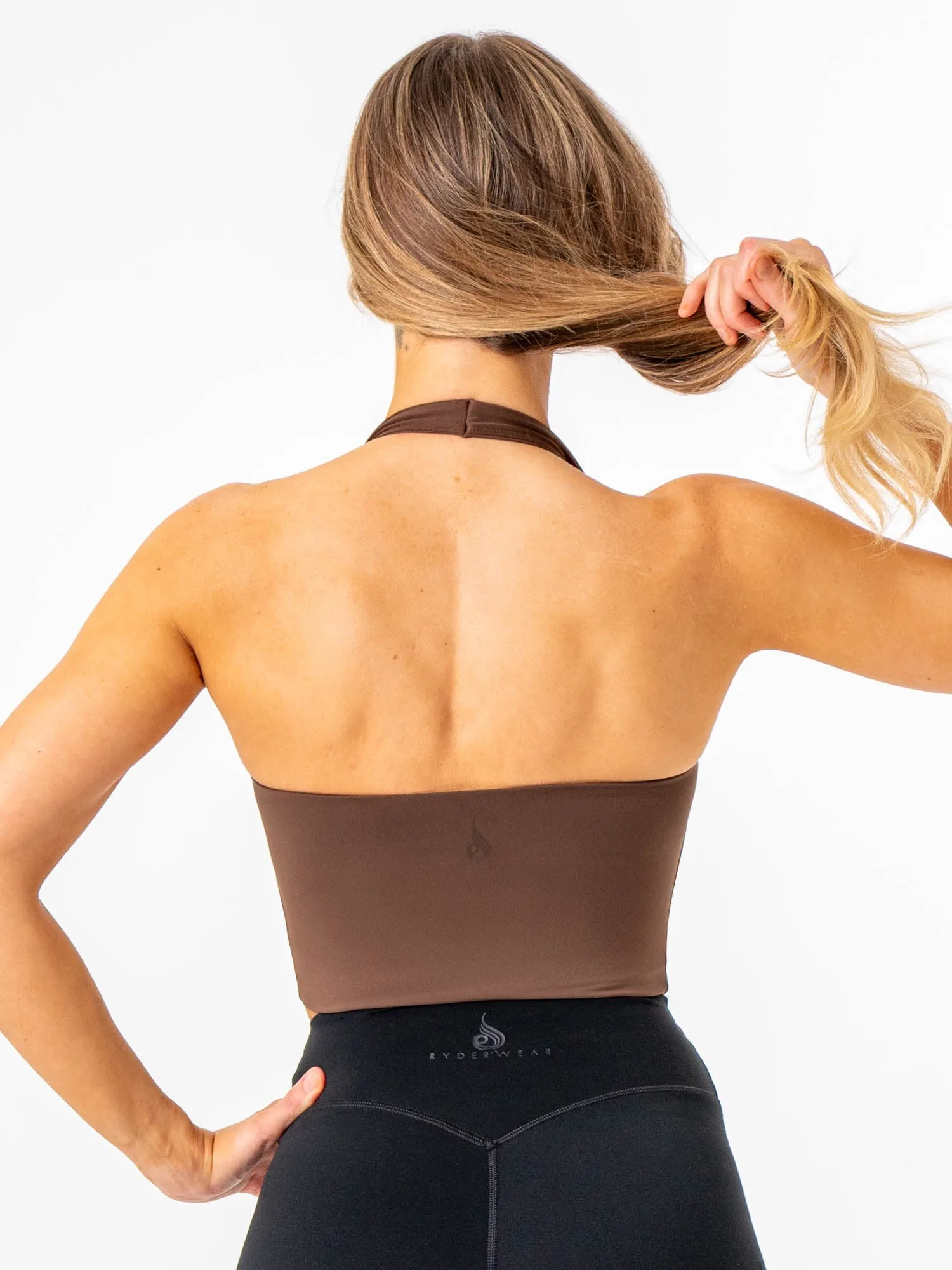 NKD Halter Tank - Chocolate elastic fabric
