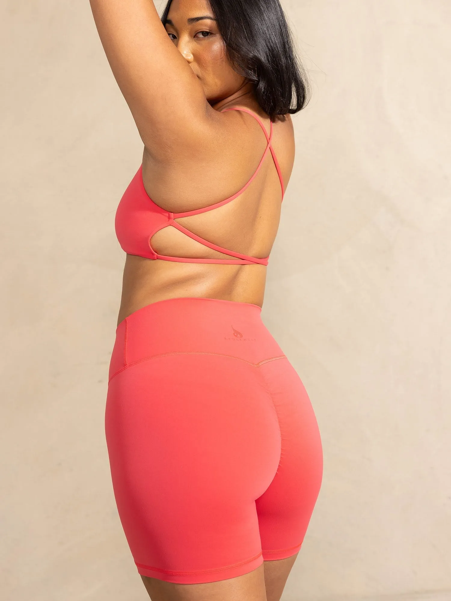 NKD High Waisted Scrunch Shorts - Neon Salmon running shorts