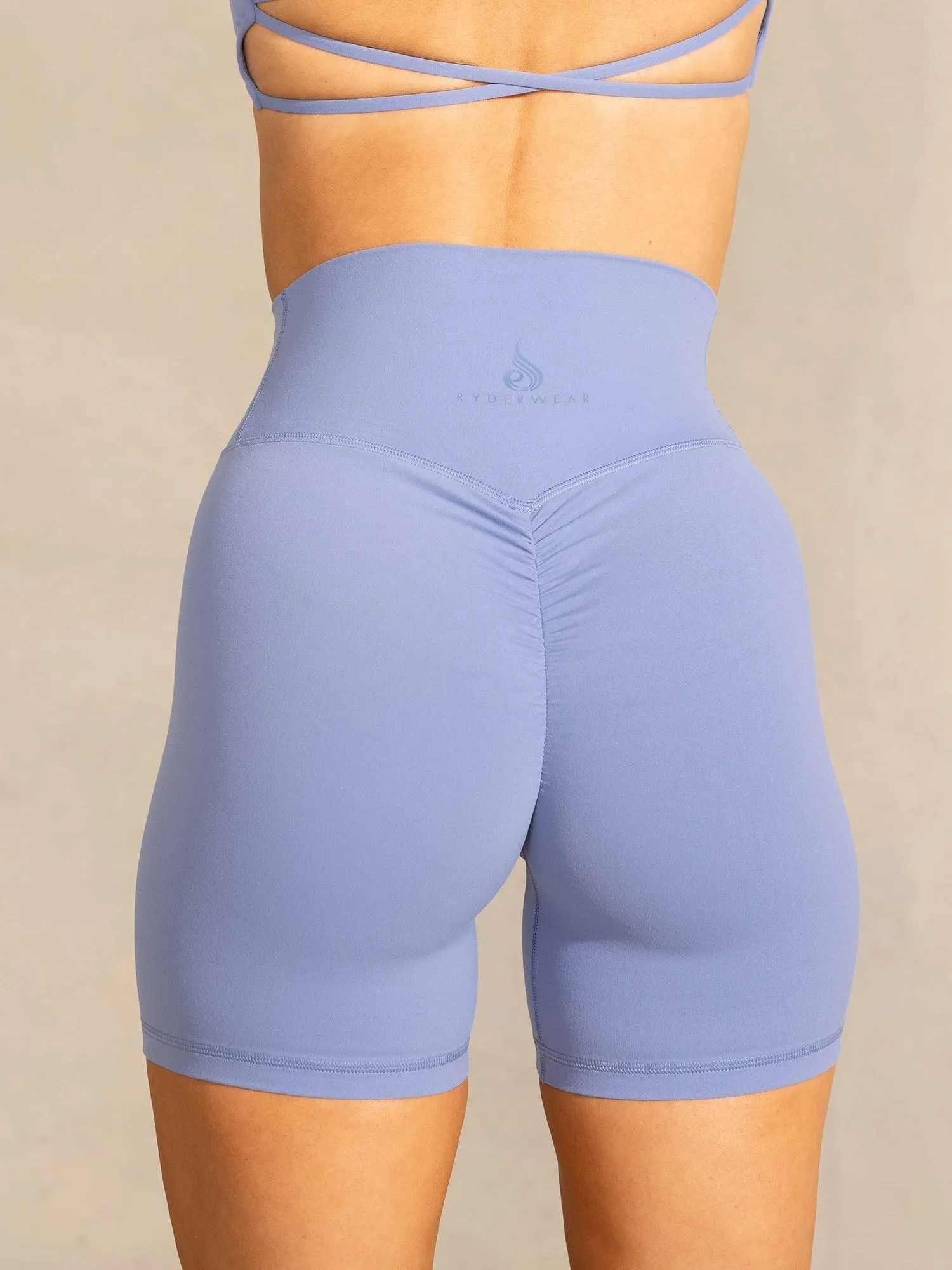 NKD High Waisted Scrunch Shorts - Stonewash Blue training gear