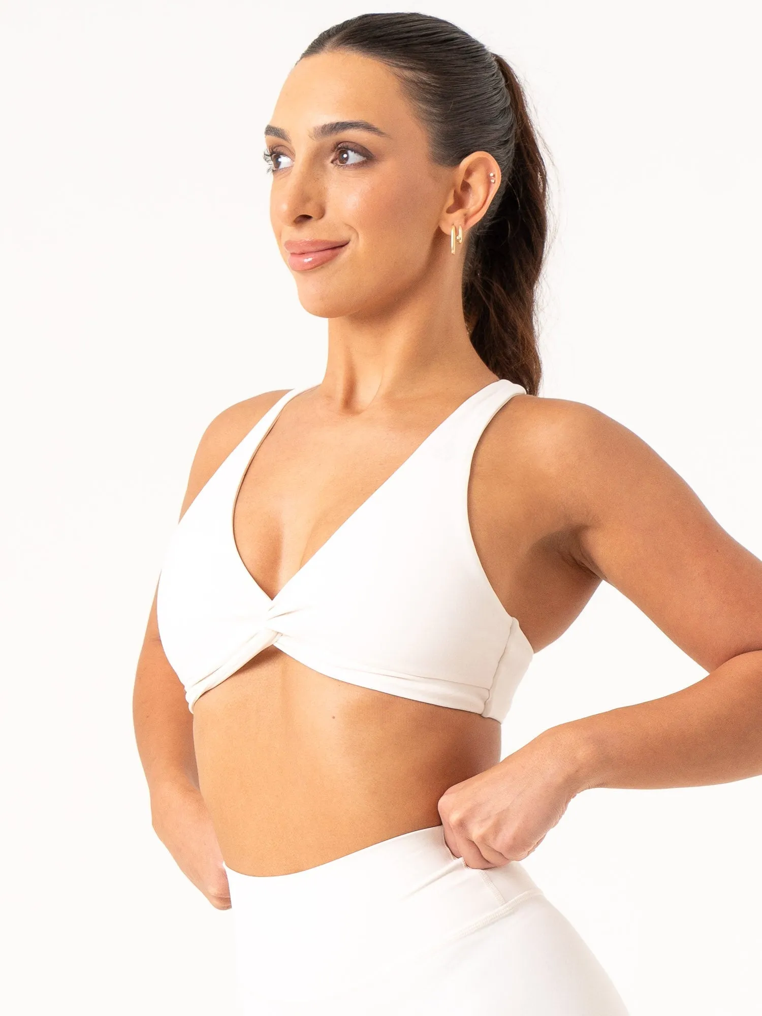 NKD Knot Sports Bra - Off White Layered Support