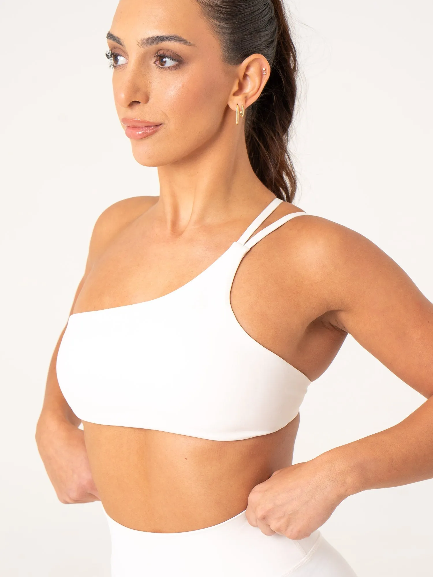 NKD One Shoulder Sports Bra - Off White Shock Absorb