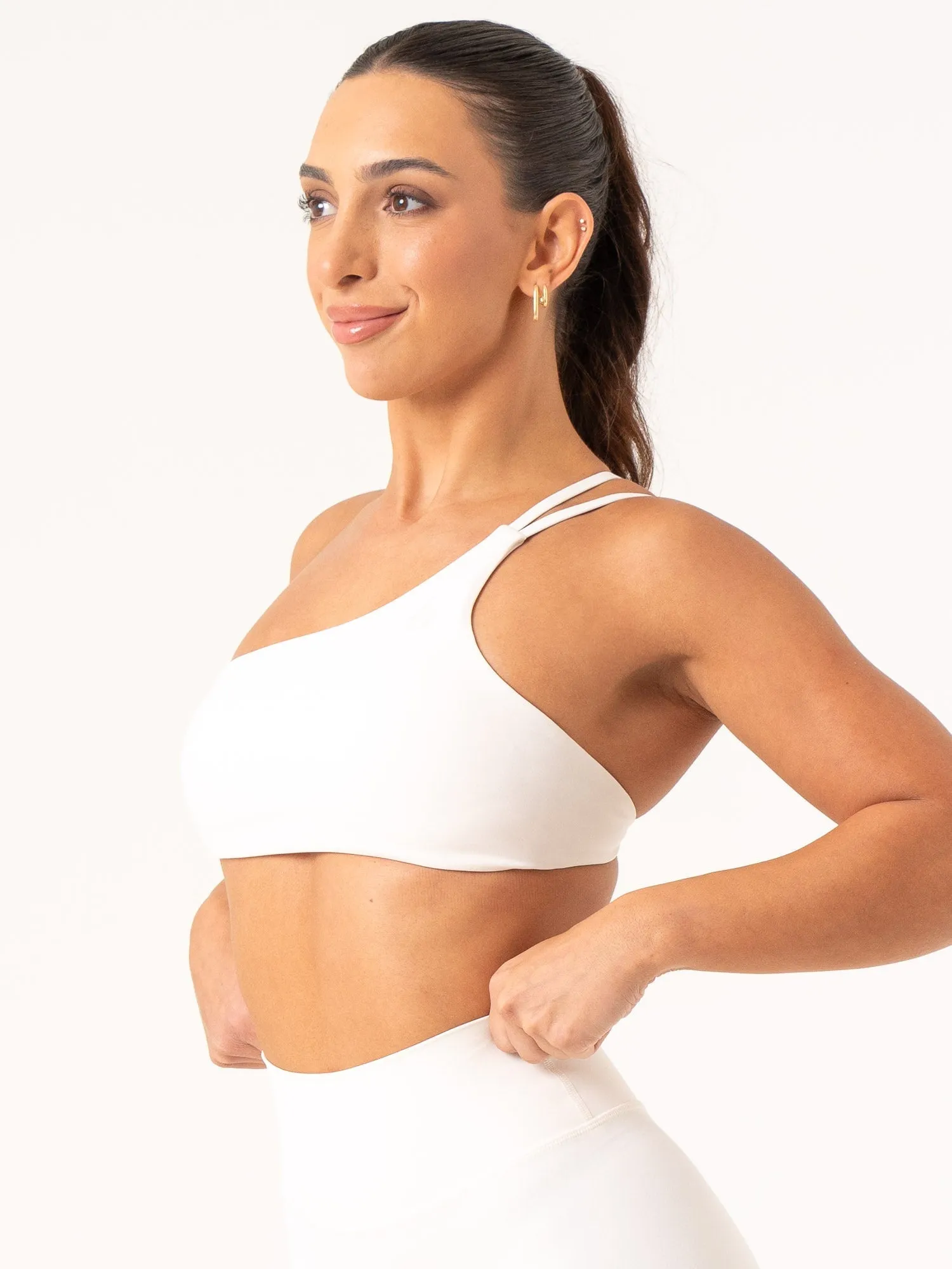 NKD One Shoulder Sports Bra - Off White Curve Enhance