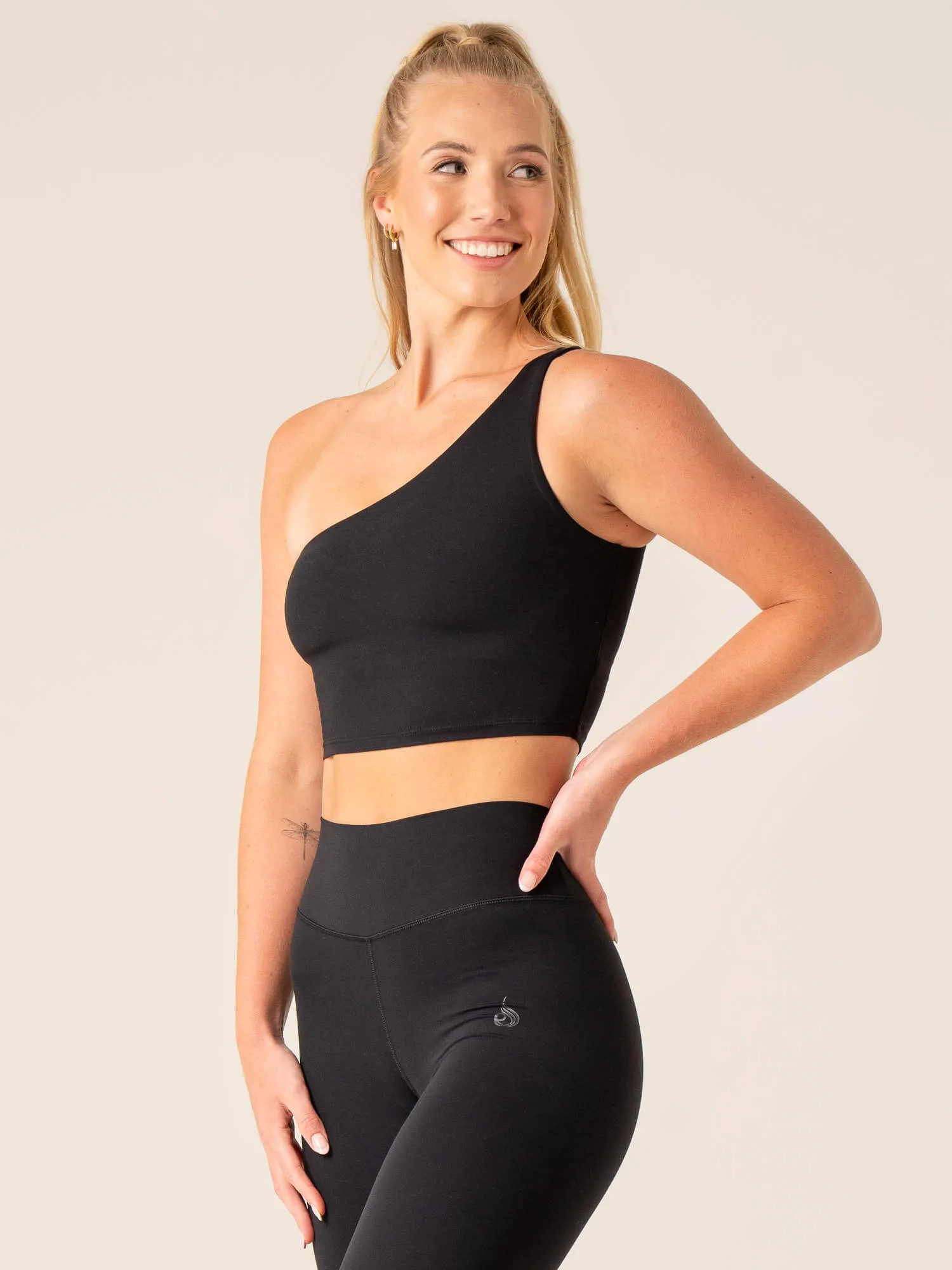 NKD One Shoulder Tank Bra - Black Air Flow