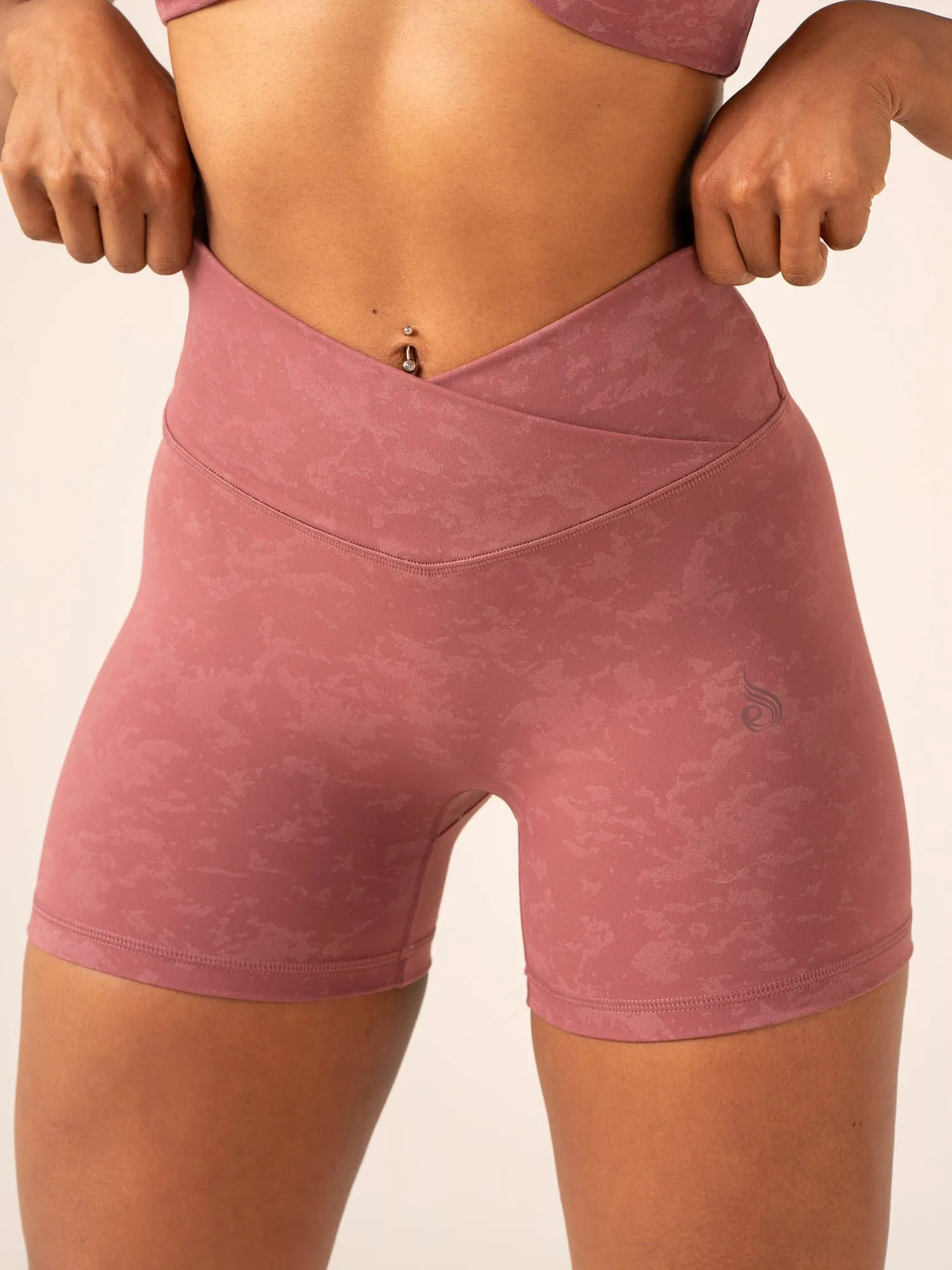 NKD Stonewash Crossover Scrunch Shorts - Boysenberry Stonewash indoor training