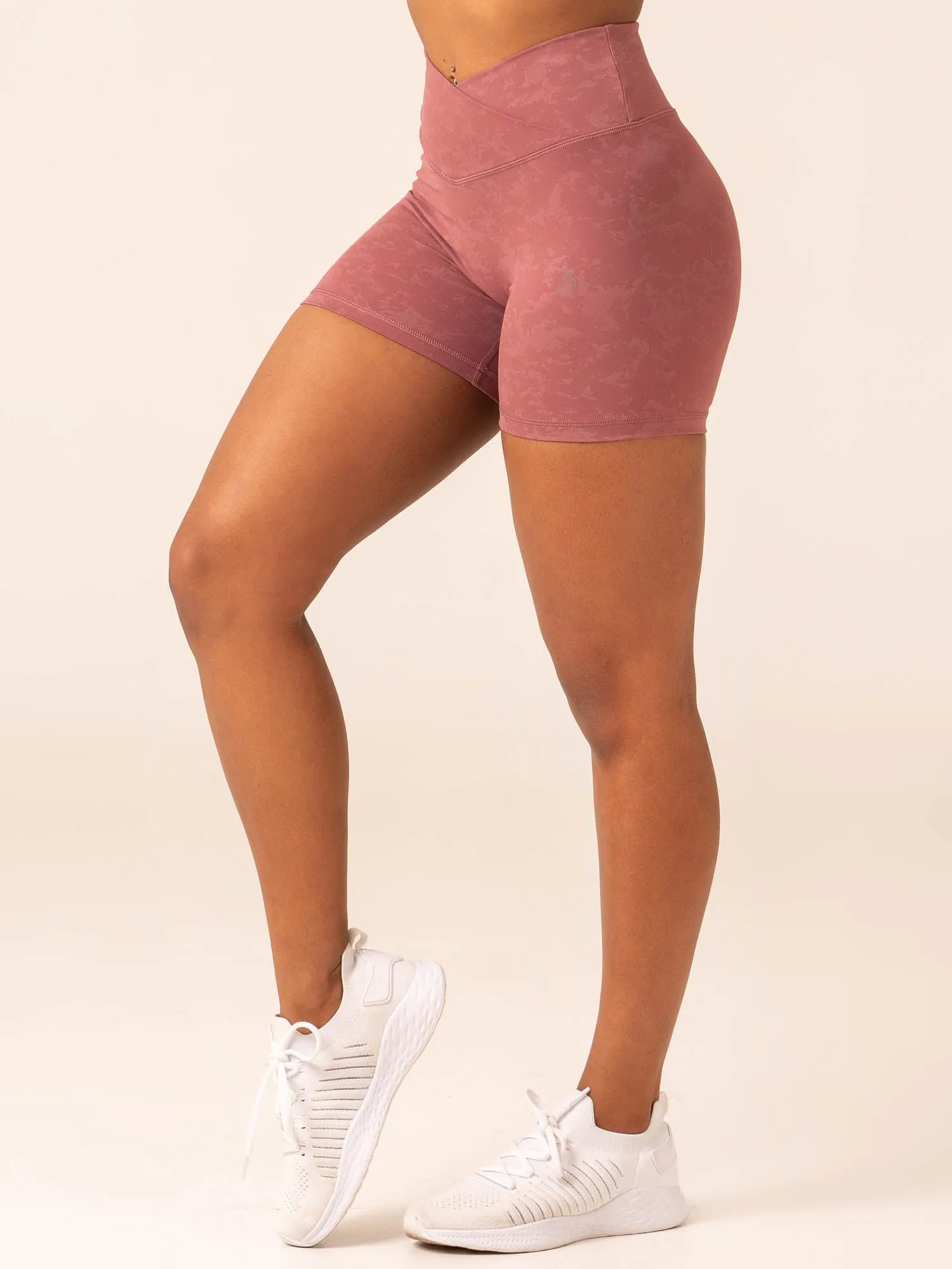 NKD Stonewash Crossover Scrunch Shorts - Boysenberry Stonewash performance fabric
