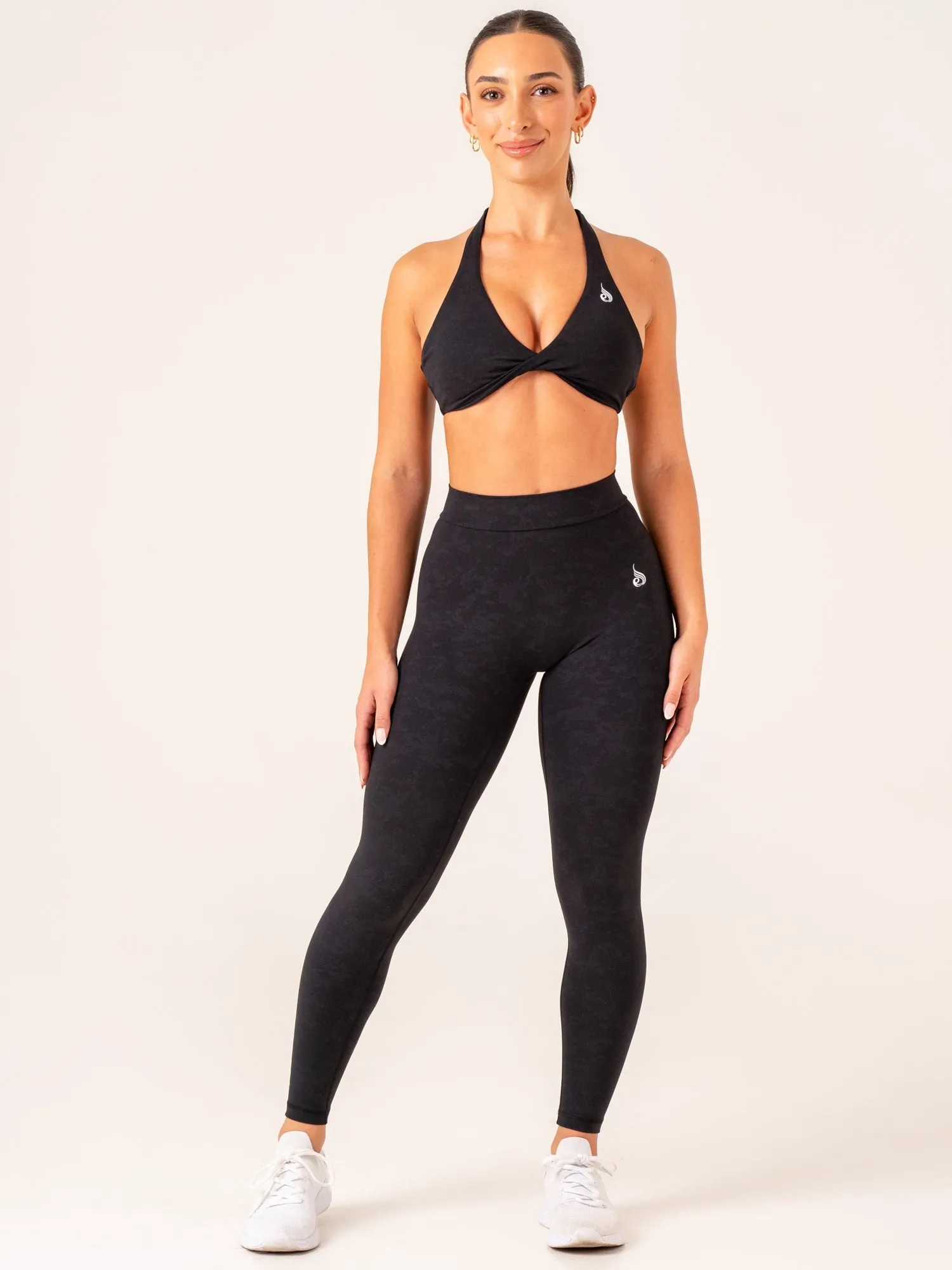 NKD Stonewash Halter Sports Bra - Black Stonewash Multi Purpose