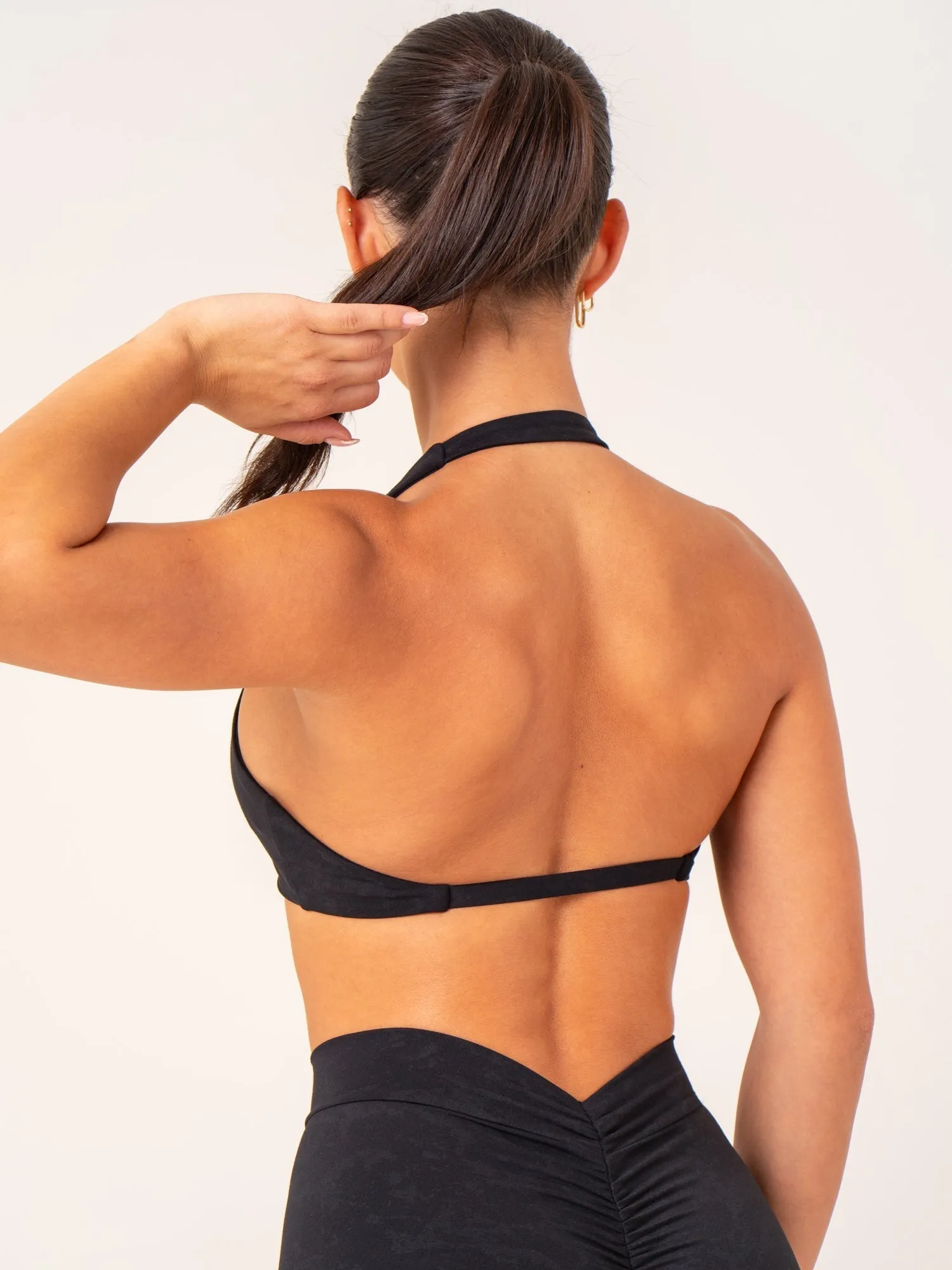 NKD Stonewash Halter Sports Bra - Black Stonewash No Pressure