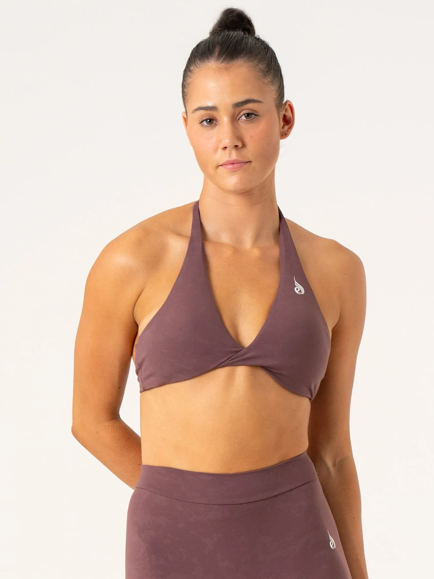 NKD Stonewash Halter Sports Bra - Chocolate Stonewash Breath Net