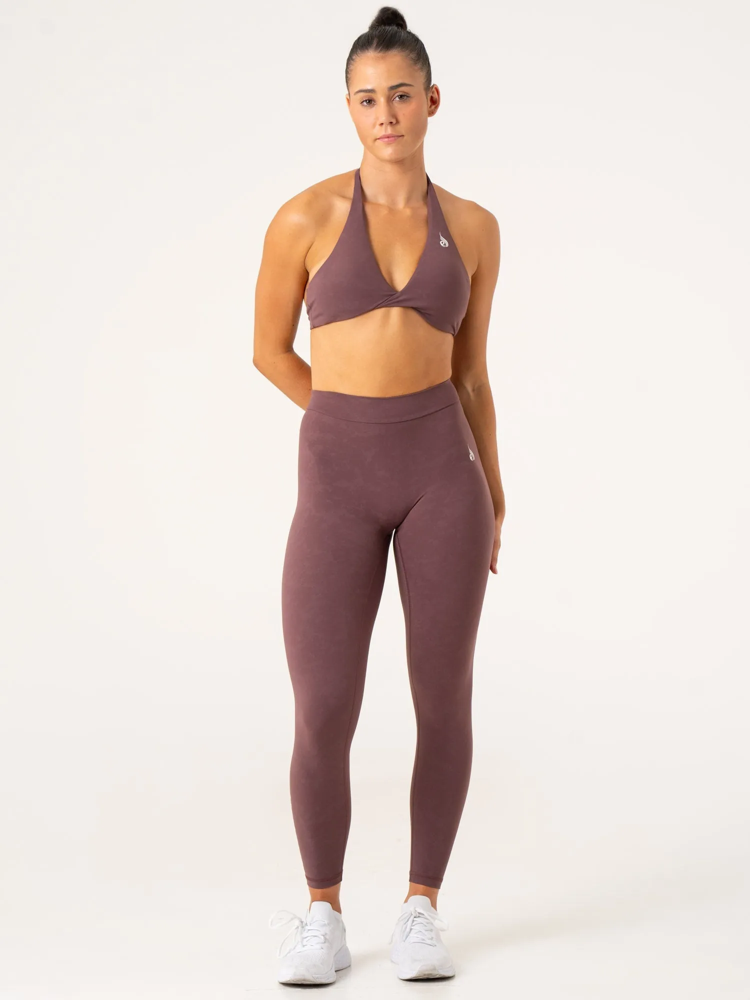 NKD Stonewash Halter Sports Bra - Chocolate Stonewash Wide Shoulder