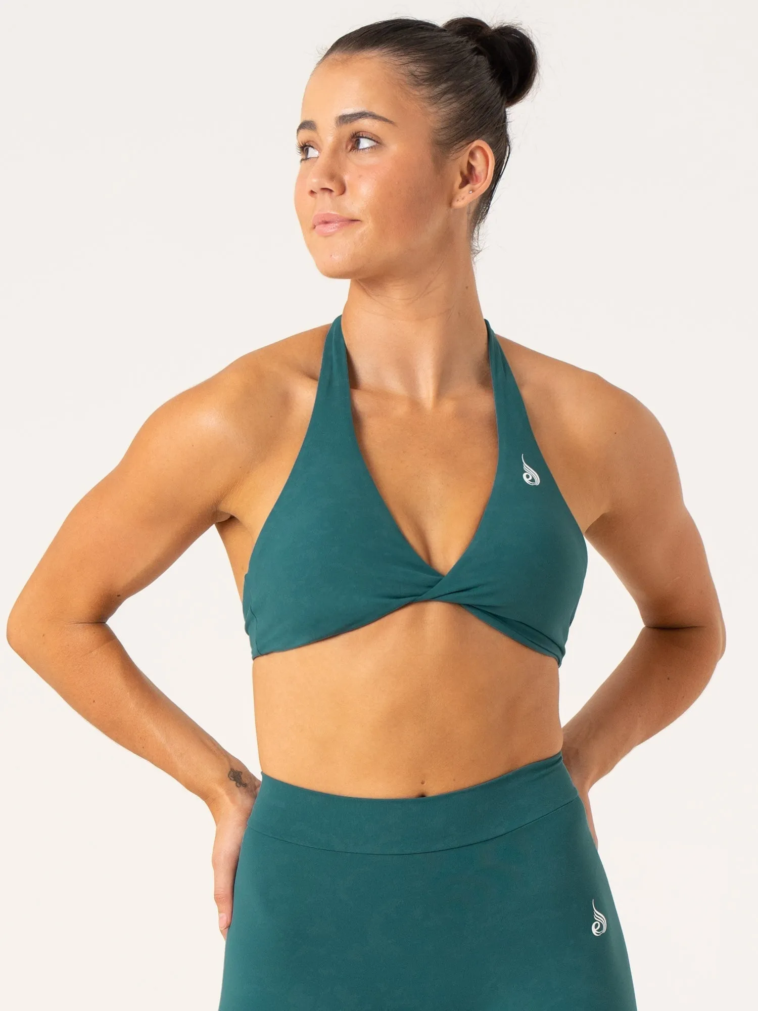 NKD Stonewash Halter Sports Bra - Emerald Stonewash Breathable Vent