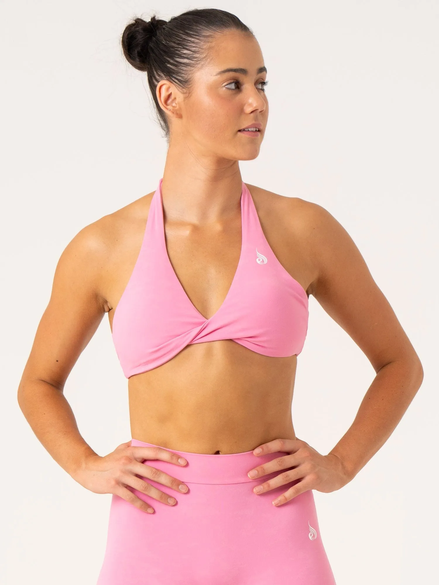 NKD Stonewash Halter Sports Bra - Pink Stonewash Stretch Adjust
