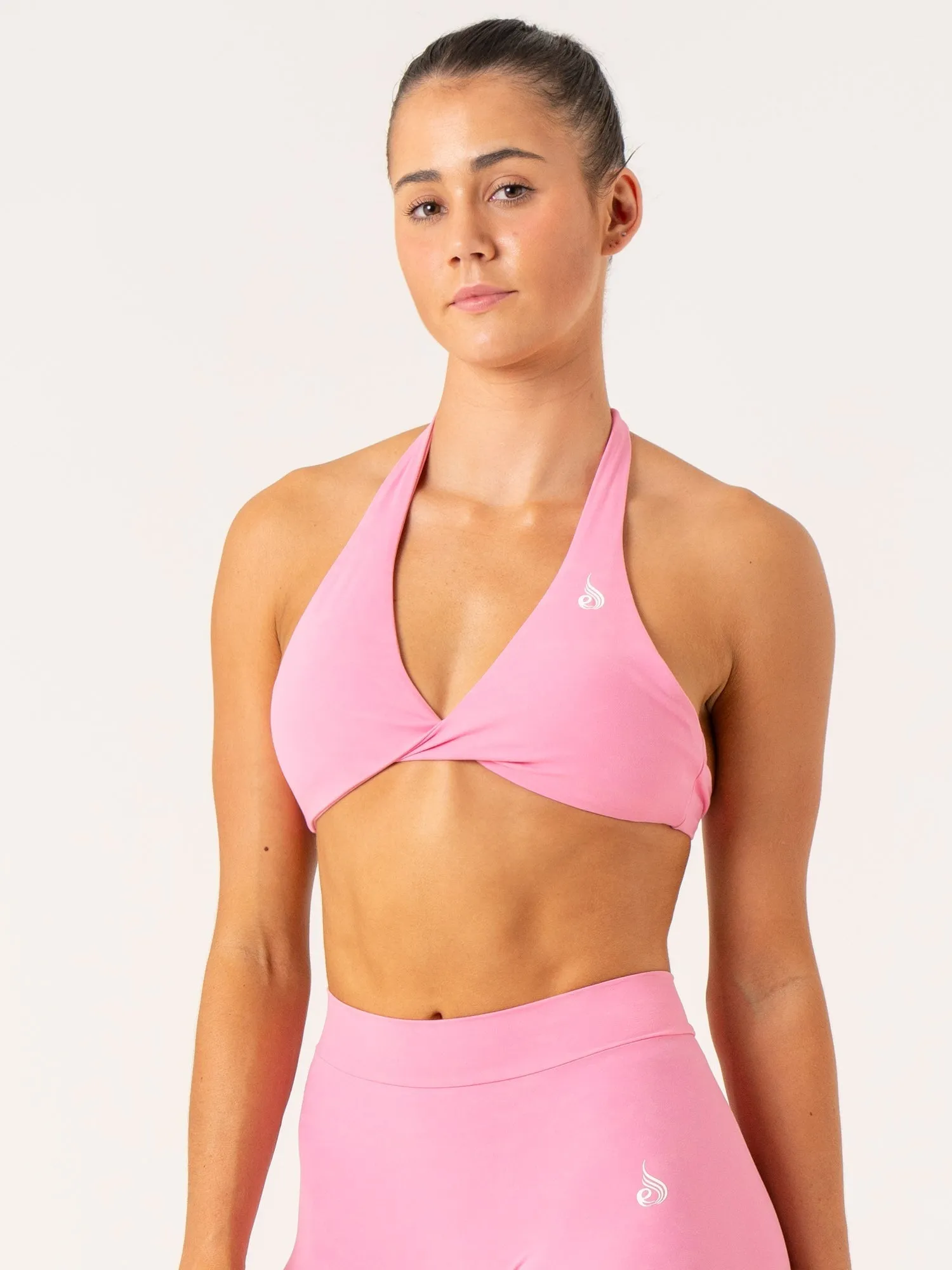NKD Stonewash Halter Sports Bra - Pink Stonewash Moisture Wicking