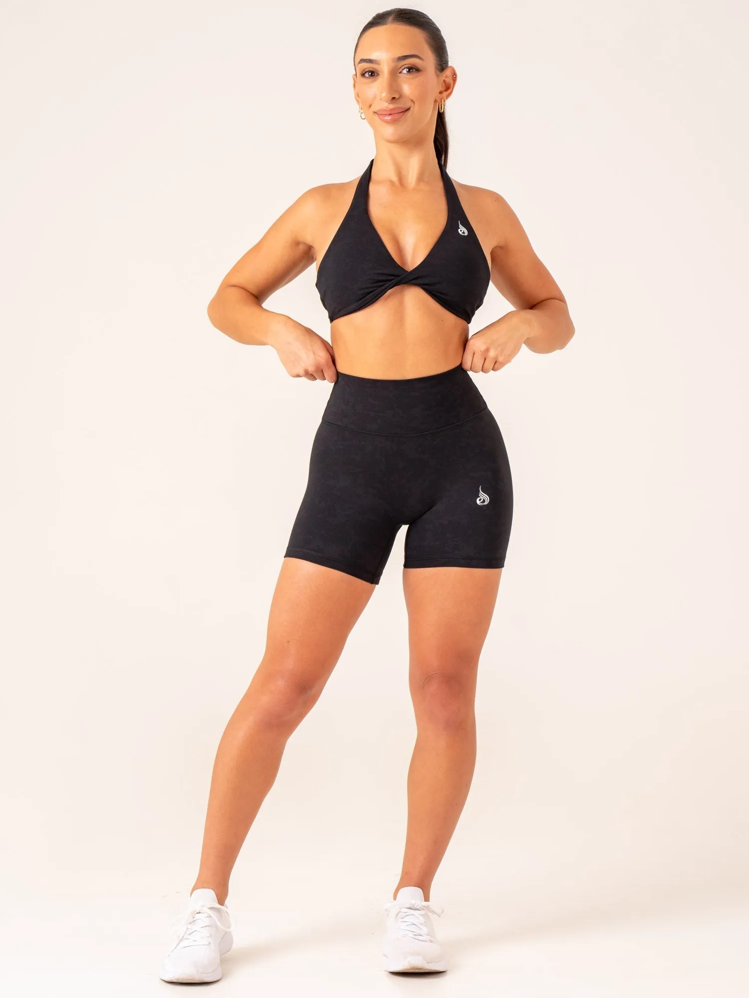 NKD Stonewash High Waisted Shorts - Black Stonewash active performance
