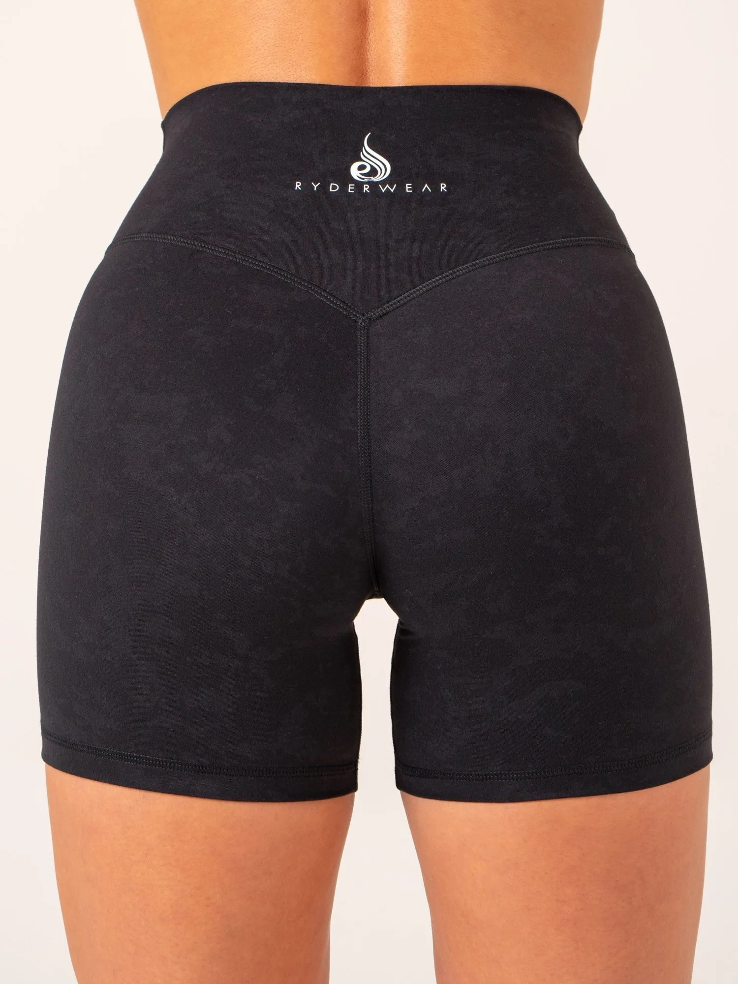 NKD Stonewash High Waisted Shorts - Black Stonewash body support