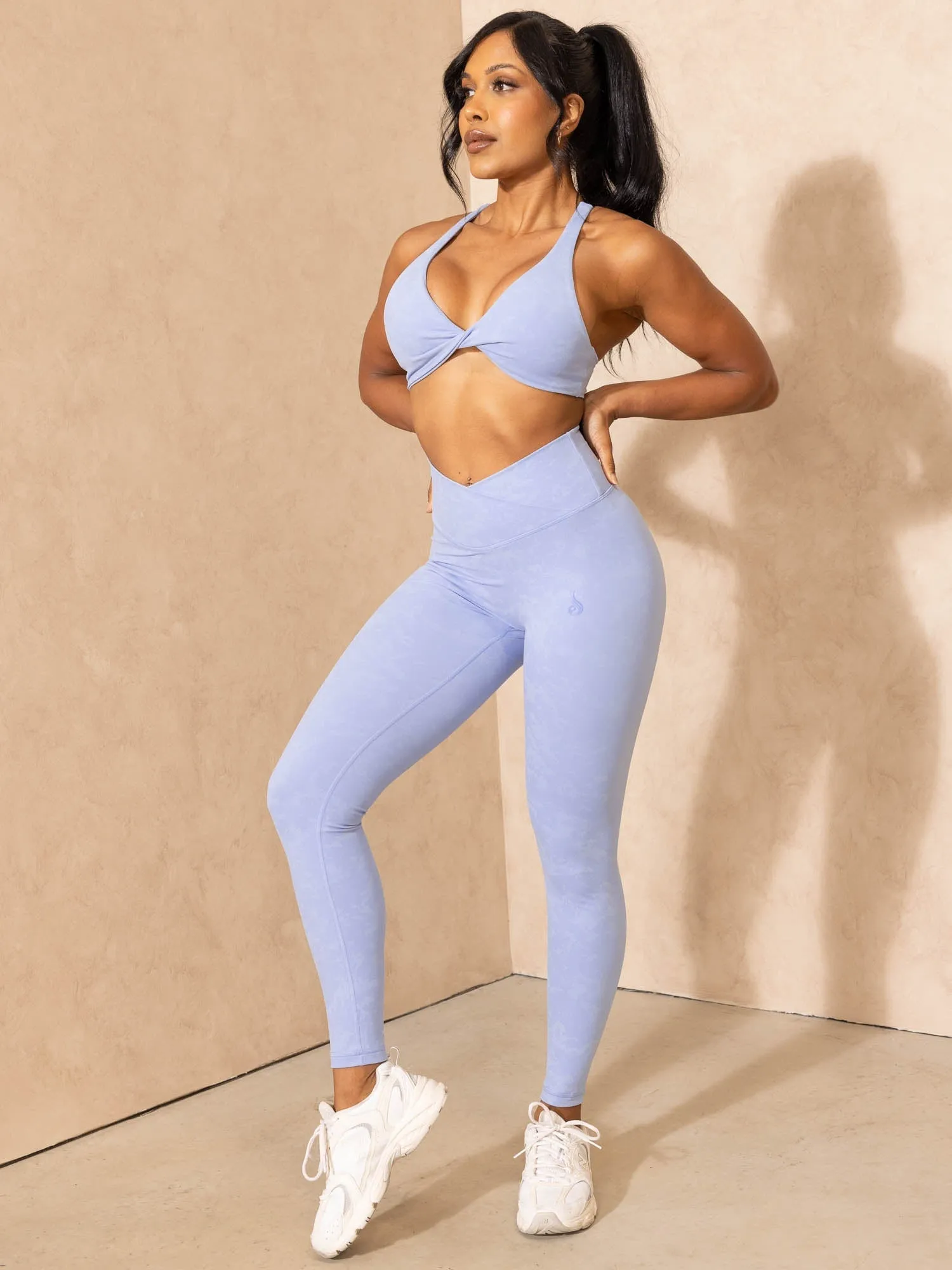 NKD Stonewash Twist Sports Bra - Cornflower Blue Stonewash Compression Fit