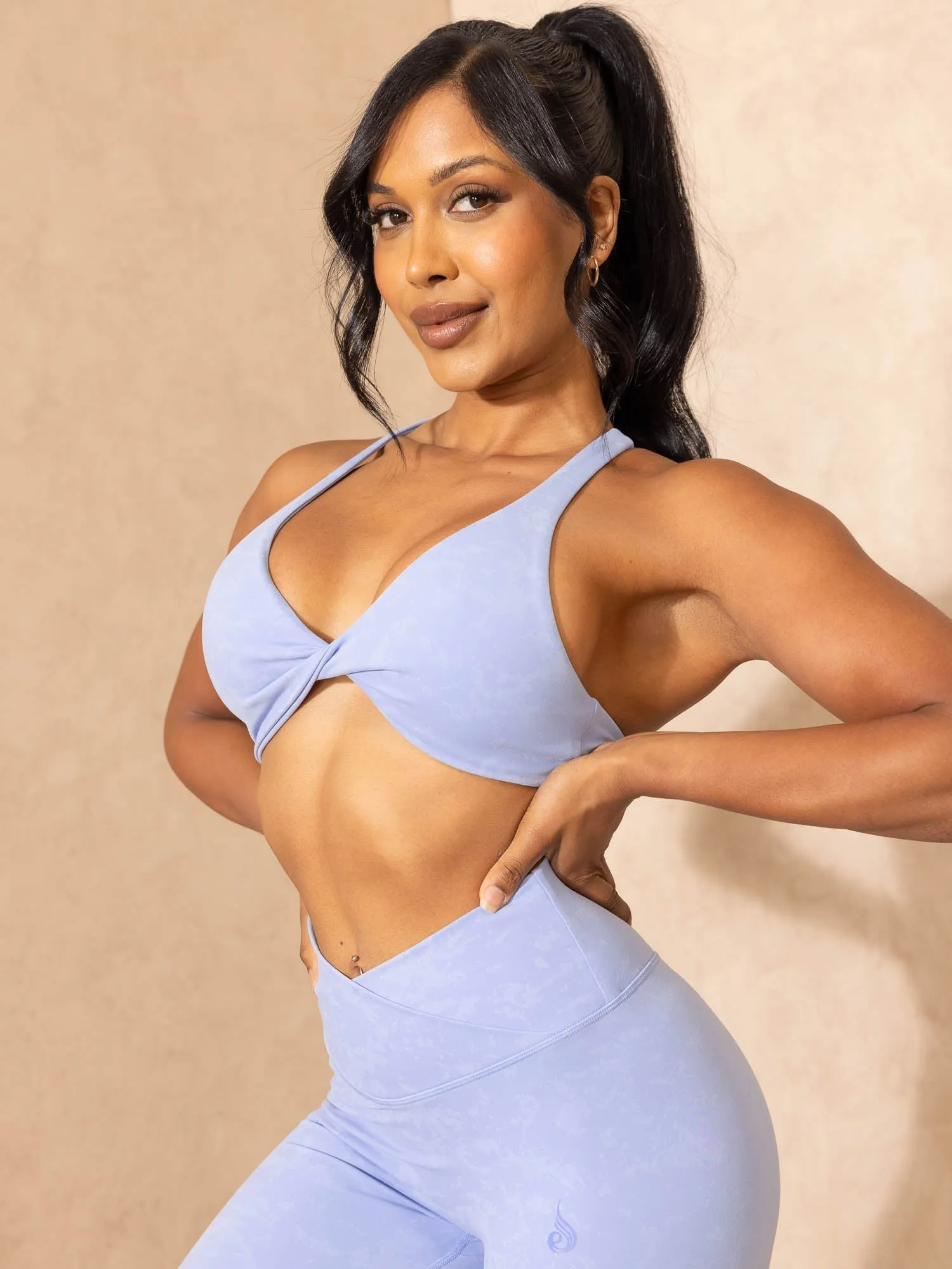 NKD Stonewash Twist Sports Bra - Cornflower Blue Stonewash Heat Release