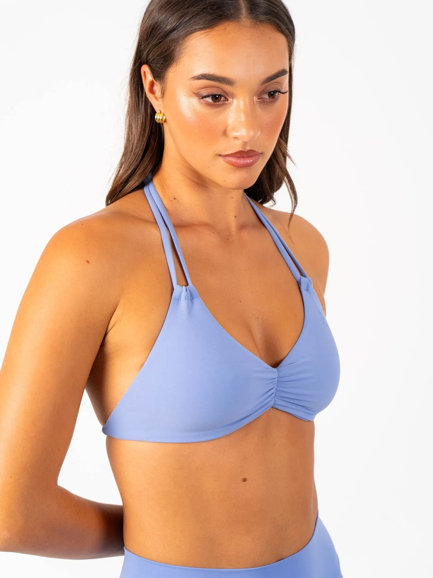 NKD Twin Strap Halter Bra - Dreamy Blue Elastic Design