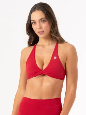 NKD Twist Sports Bra - Cherry Red Layered Support