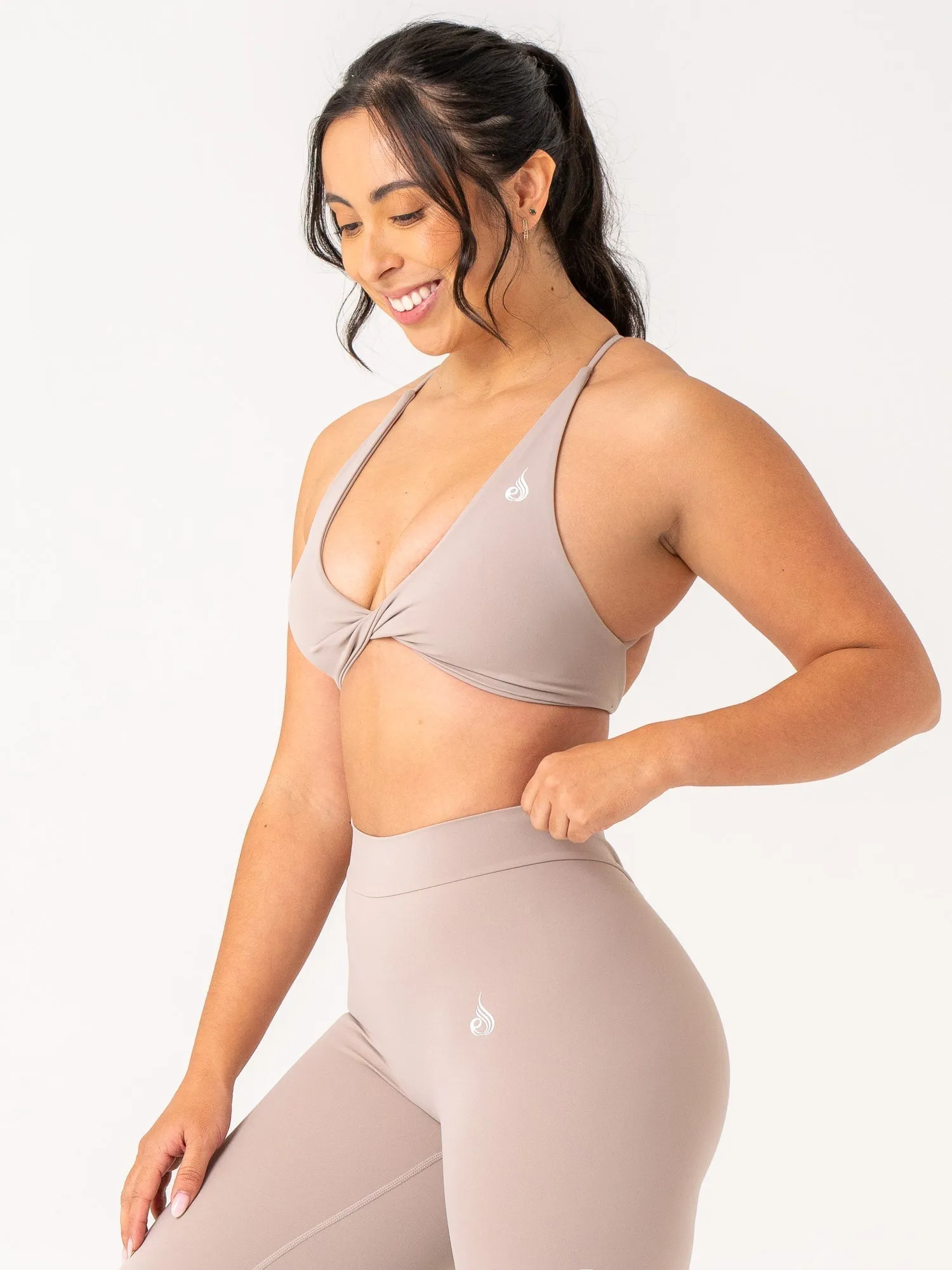 NKD Twist Sports Bra - Taupe Slip Guard
