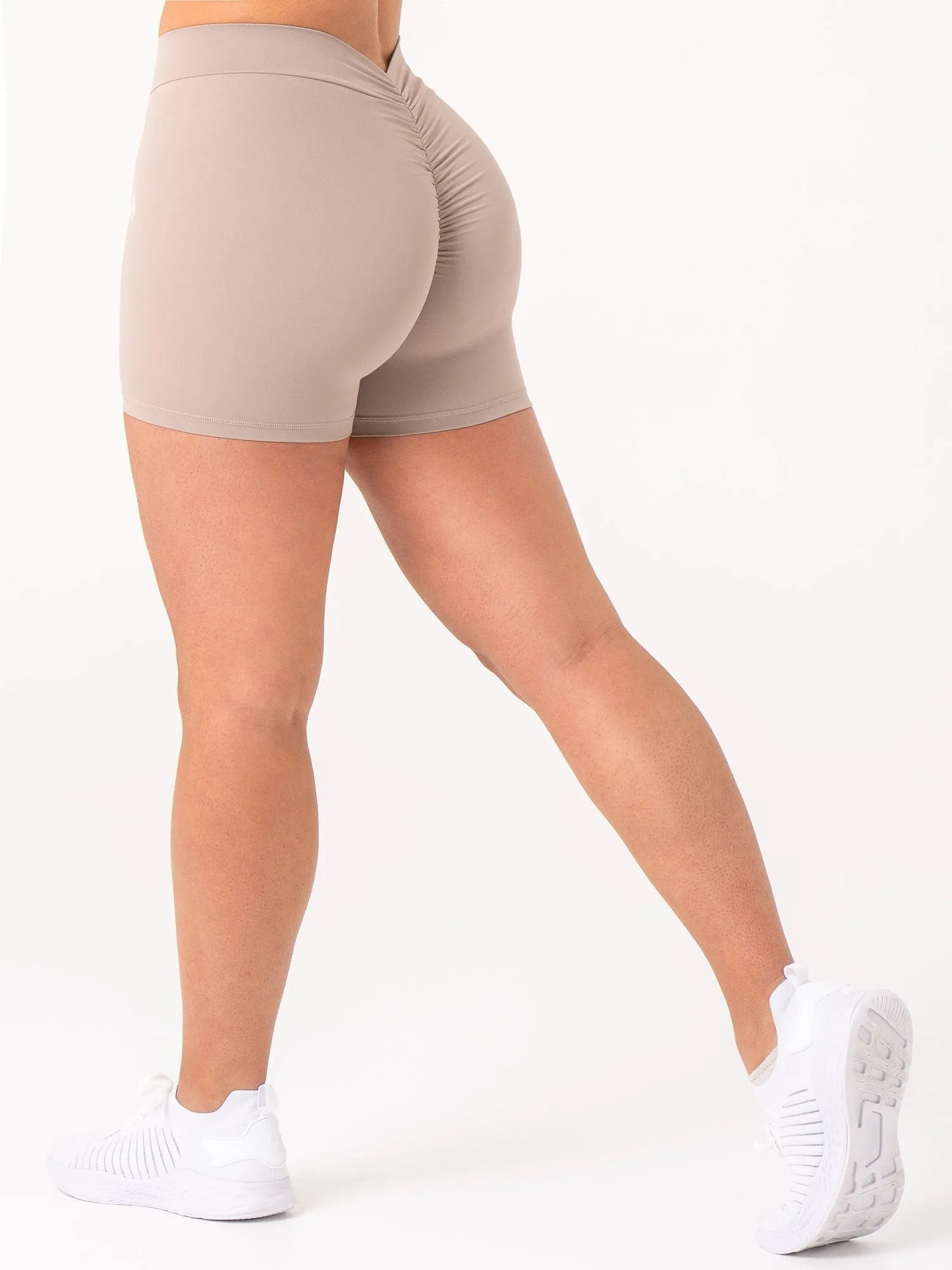 NKD V Scrunch Shorts - Taupe training session