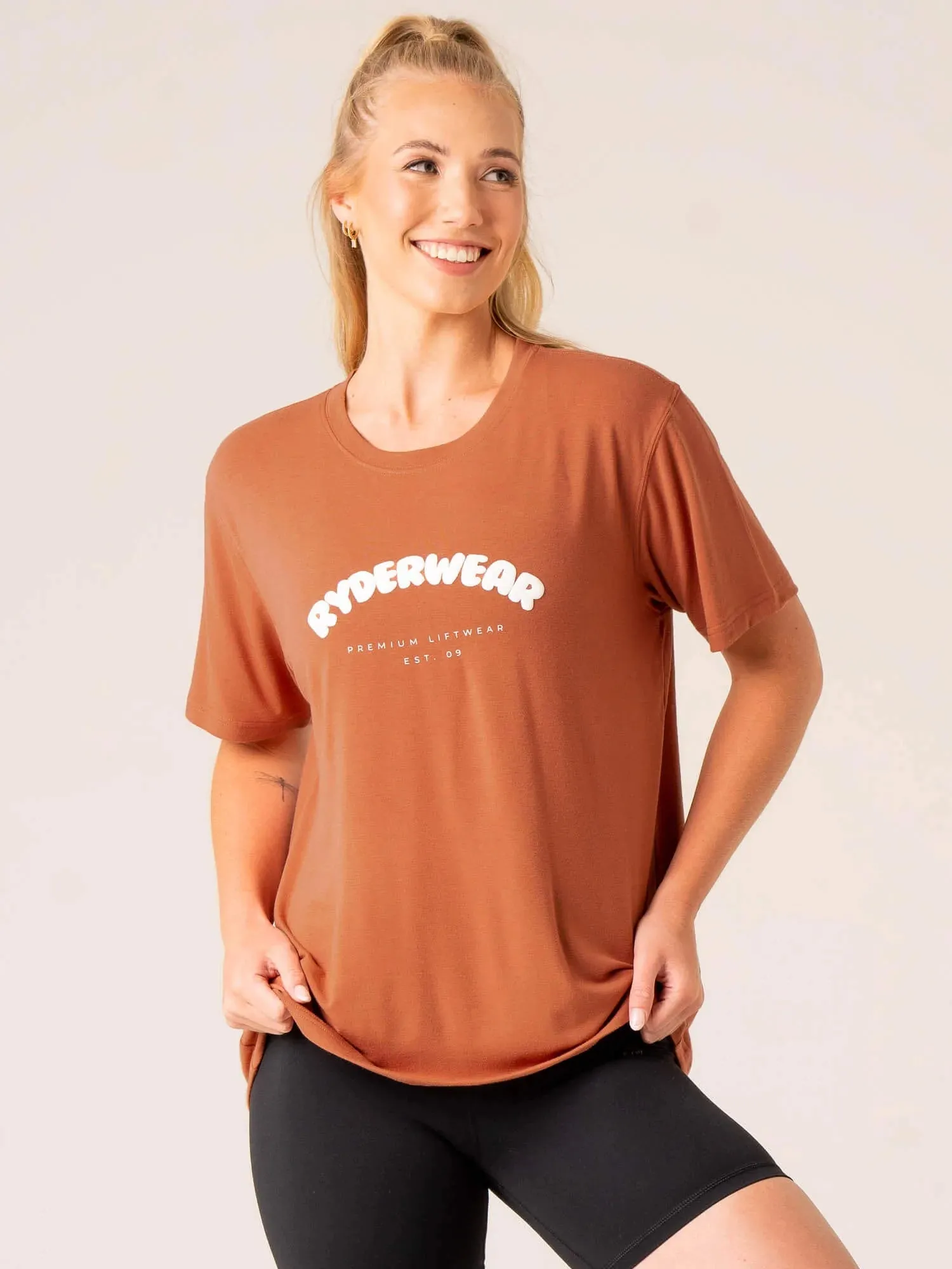 Off Side Longline T-Shirt - Mocha loose fit