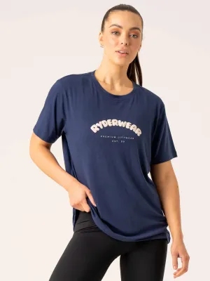 Off Side Longline T-Shirt - Navy casual trend