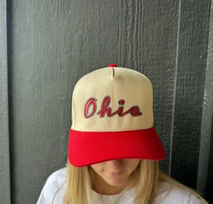 OHIO - red brim trucker hat faded glow