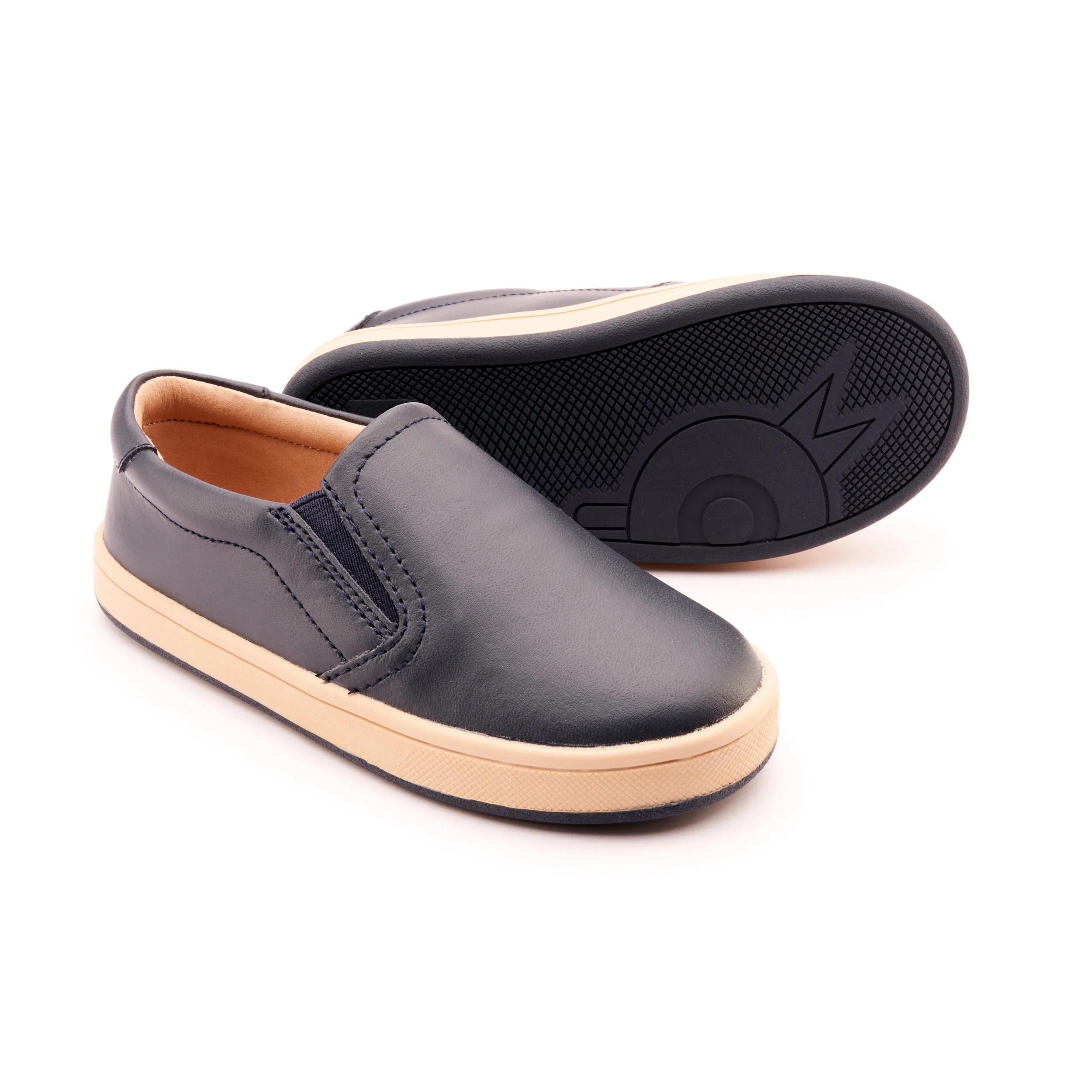 Old Soles Boy's and Girl's 1005 Hoff Leather Loafer Slip-on Shoes - Navy/Natural meet friend