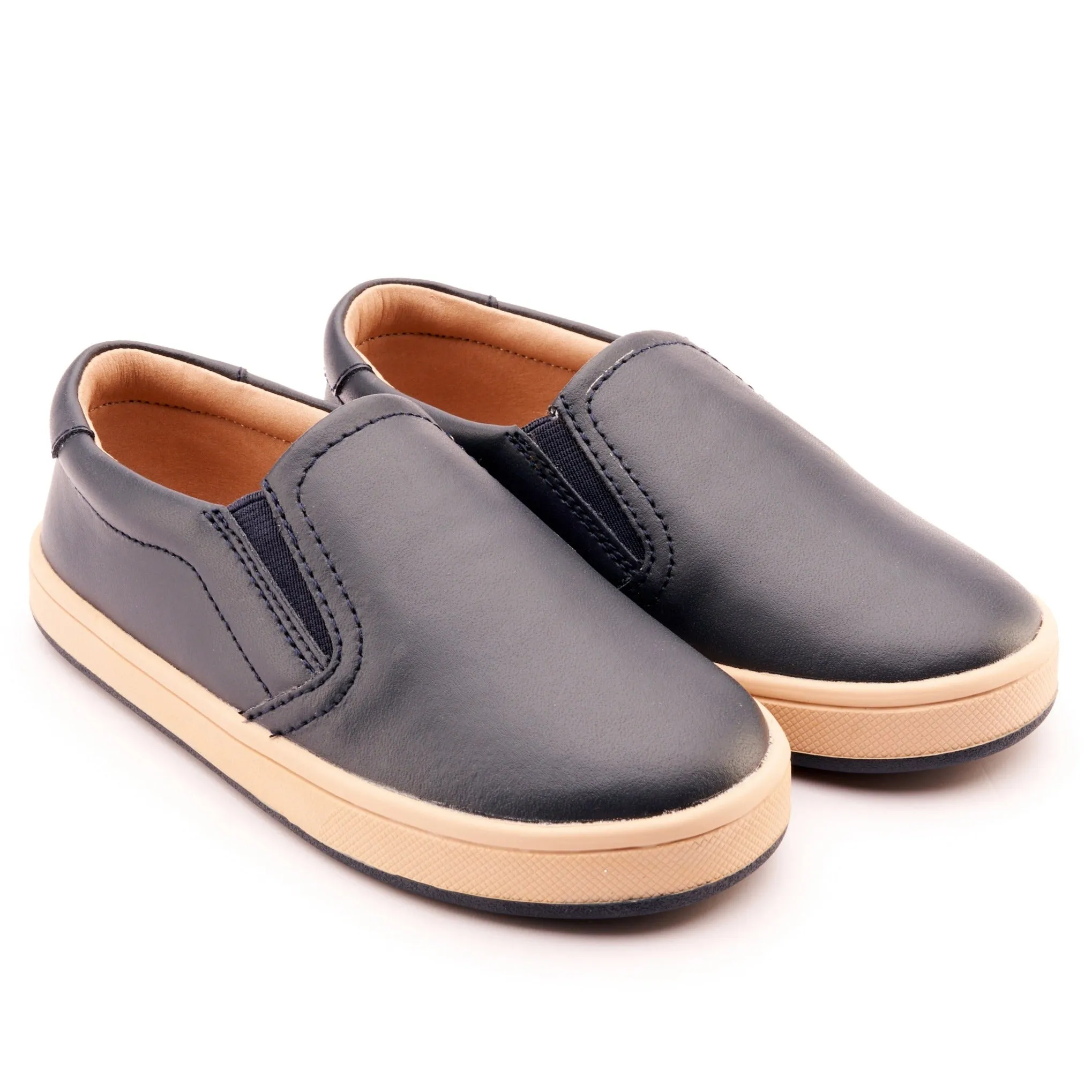 Old Soles Boy's and Girl's 1005 Hoff Leather Loafer Slip-on Shoes - Navy/Natural mild look