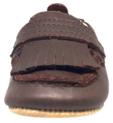 Old Soles Boy's and Girl's Distressed Brown Leather Bambini Domain Tassel Fringe Loafer Crib Walker Baby Shoe smart look