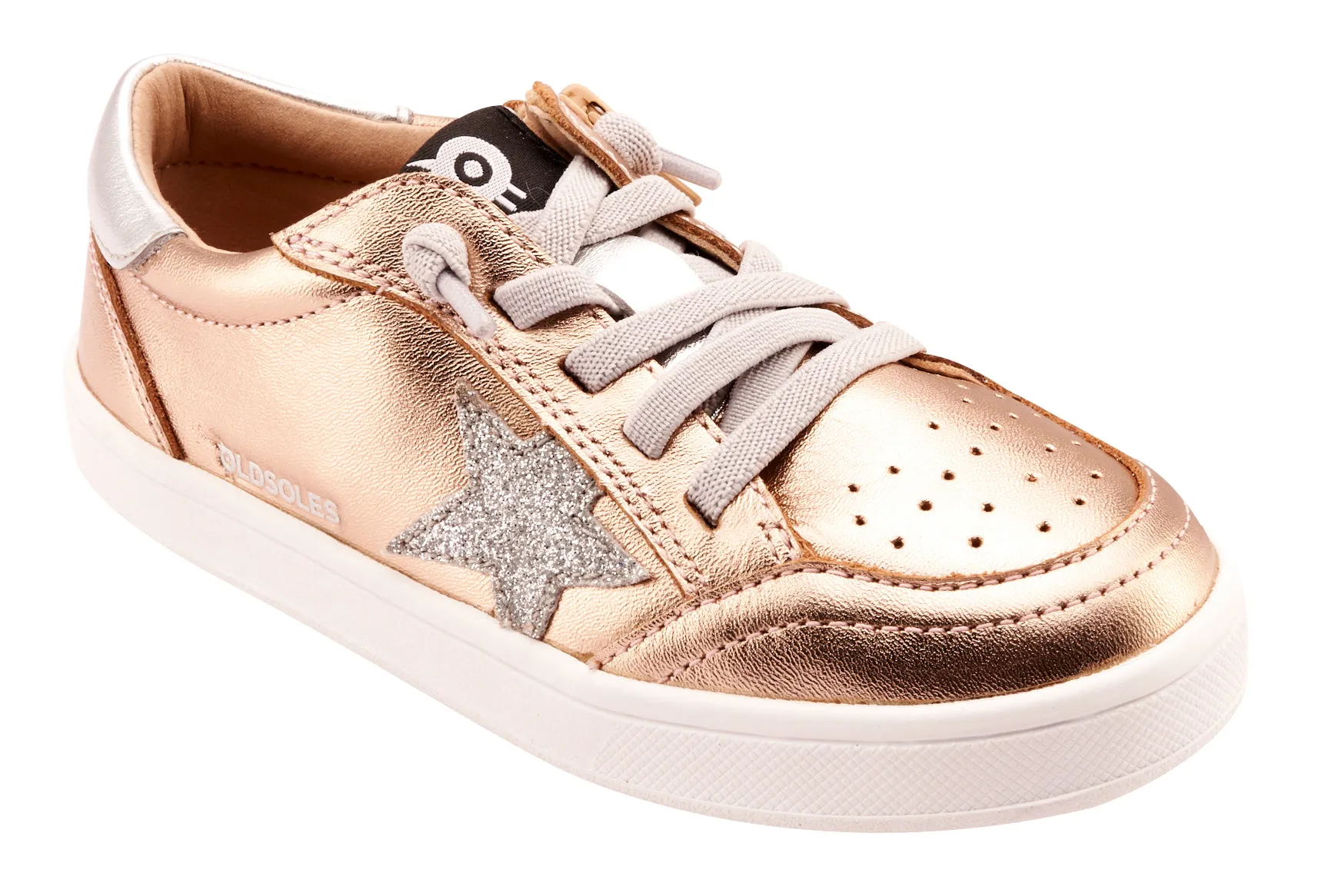 Old Soles Girl's 1006 Platinum Runner Casual Shoes - Copper / Glam Argent / Silver / White Sole vibe path