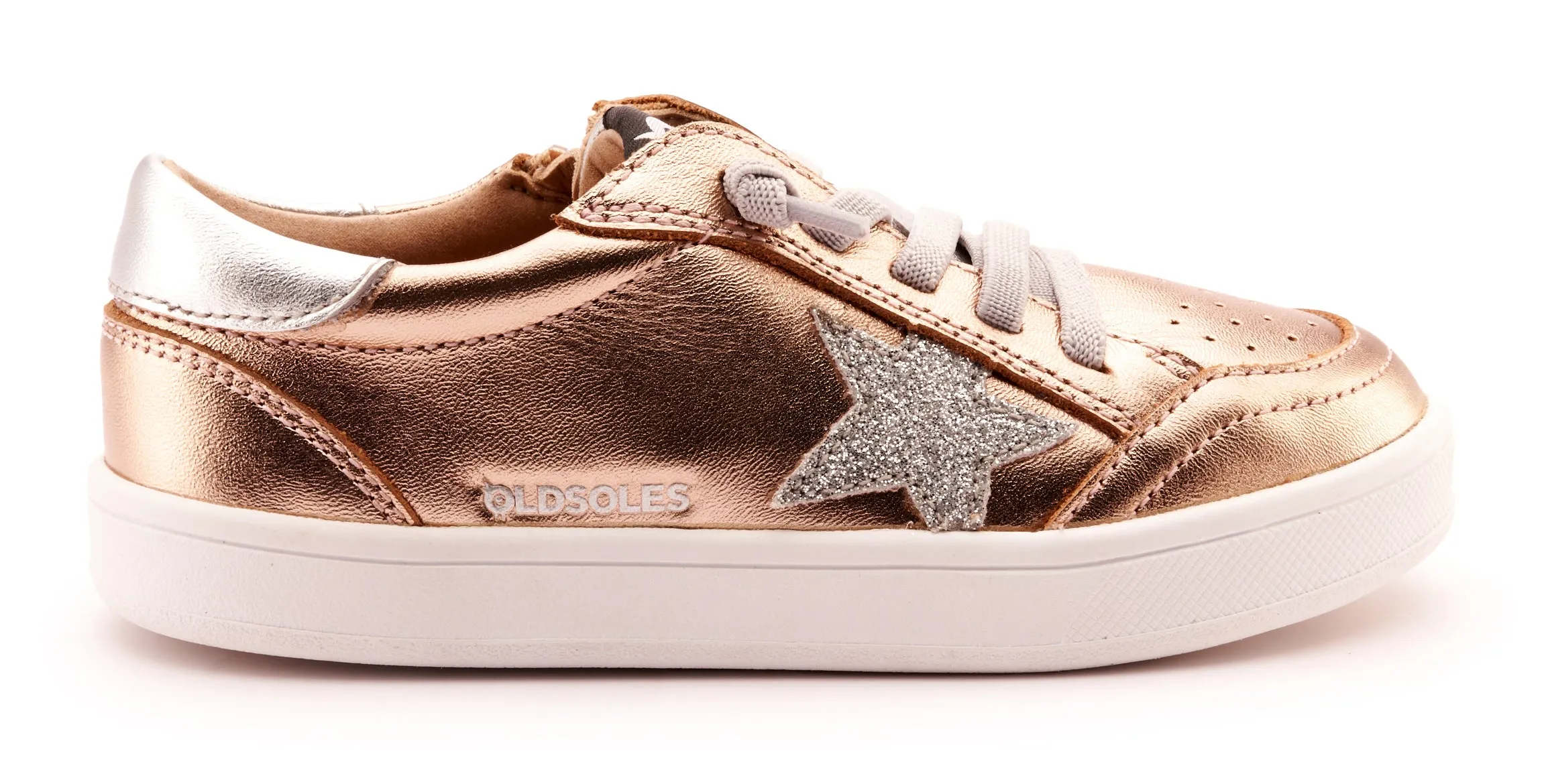 Old Soles Girl's 1006 Platinum Runner Casual Shoes - Copper / Glam Argent / Silver / White Sole easy vibe