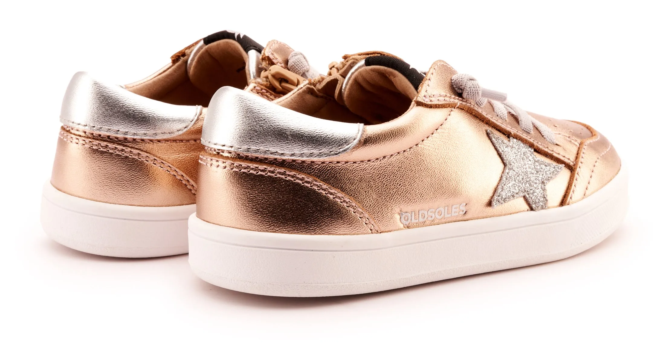 Old Soles Girl's 1006 Platinum Runner Casual Shoes - Copper / Glam Argent / Silver / White Sole light step