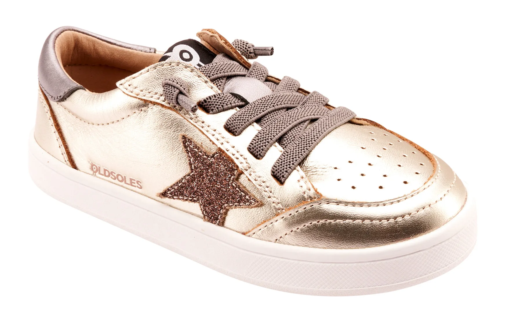Old Soles Girl's 1006 Platinum Runner Casual Shoes - Titanium / Glam Choc / Rich Silver / White Sole on train