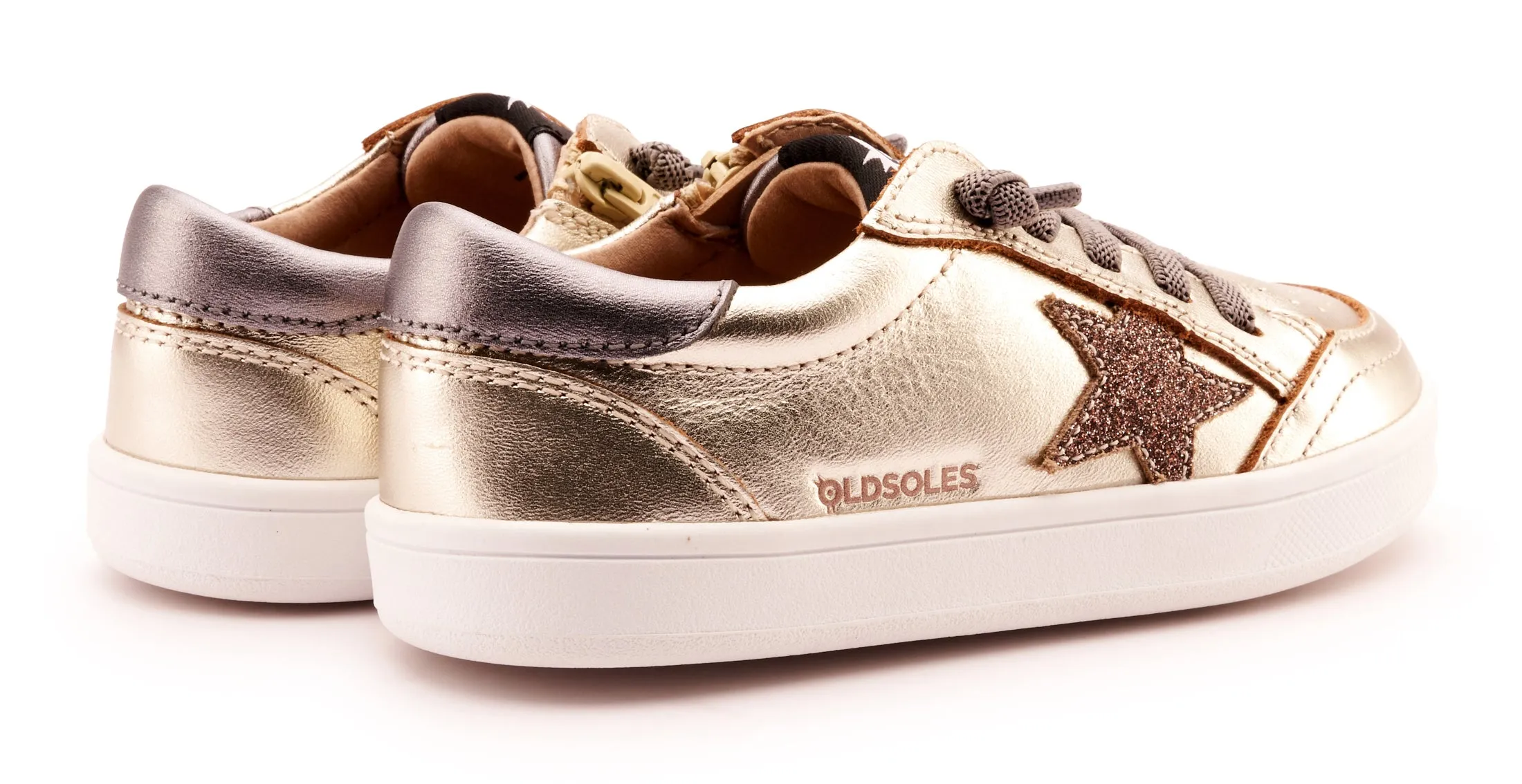 Old Soles Girl's 1006 Platinum Runner Casual Shoes - Titanium / Glam Choc / Rich Silver / White Sole breathable mesh