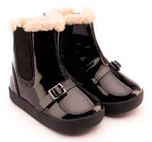 Old Soles Girl's 378 Buckle My Boot Booties - Black Patent deep step