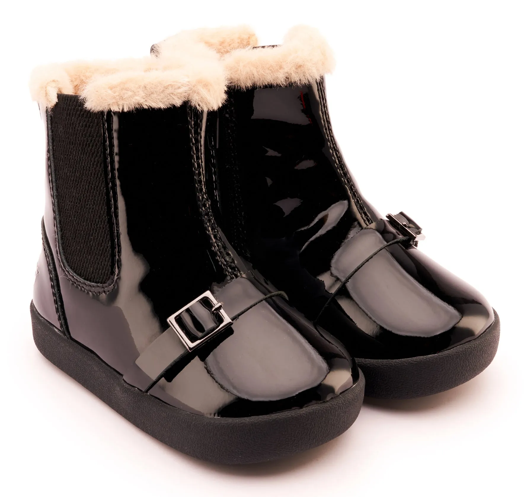 Old Soles Girl's 378 Buckle My Boot Booties - Black Patent deep step