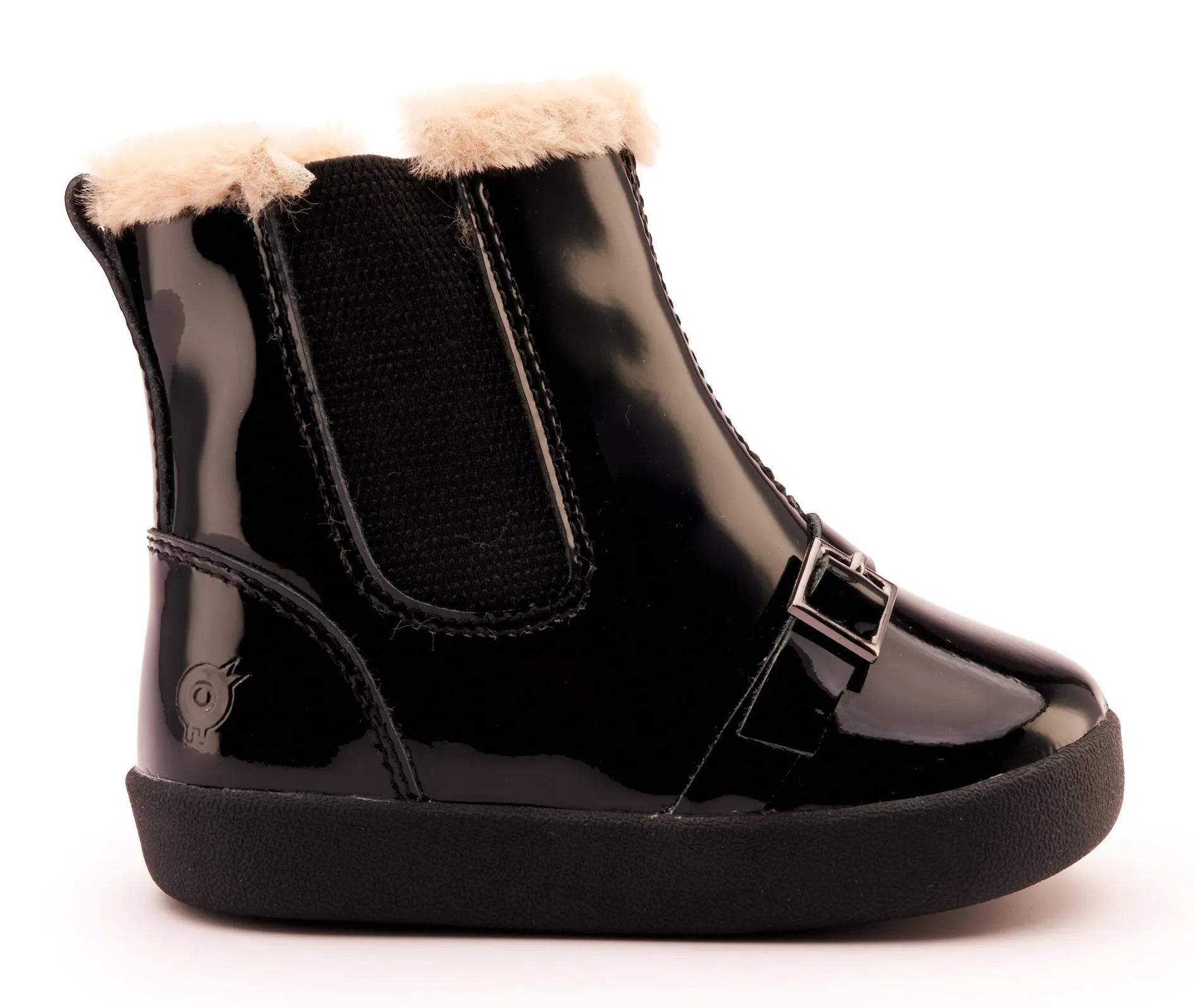 Old Soles Girl's 378 Buckle My Boot Booties - Black Patent carefree step