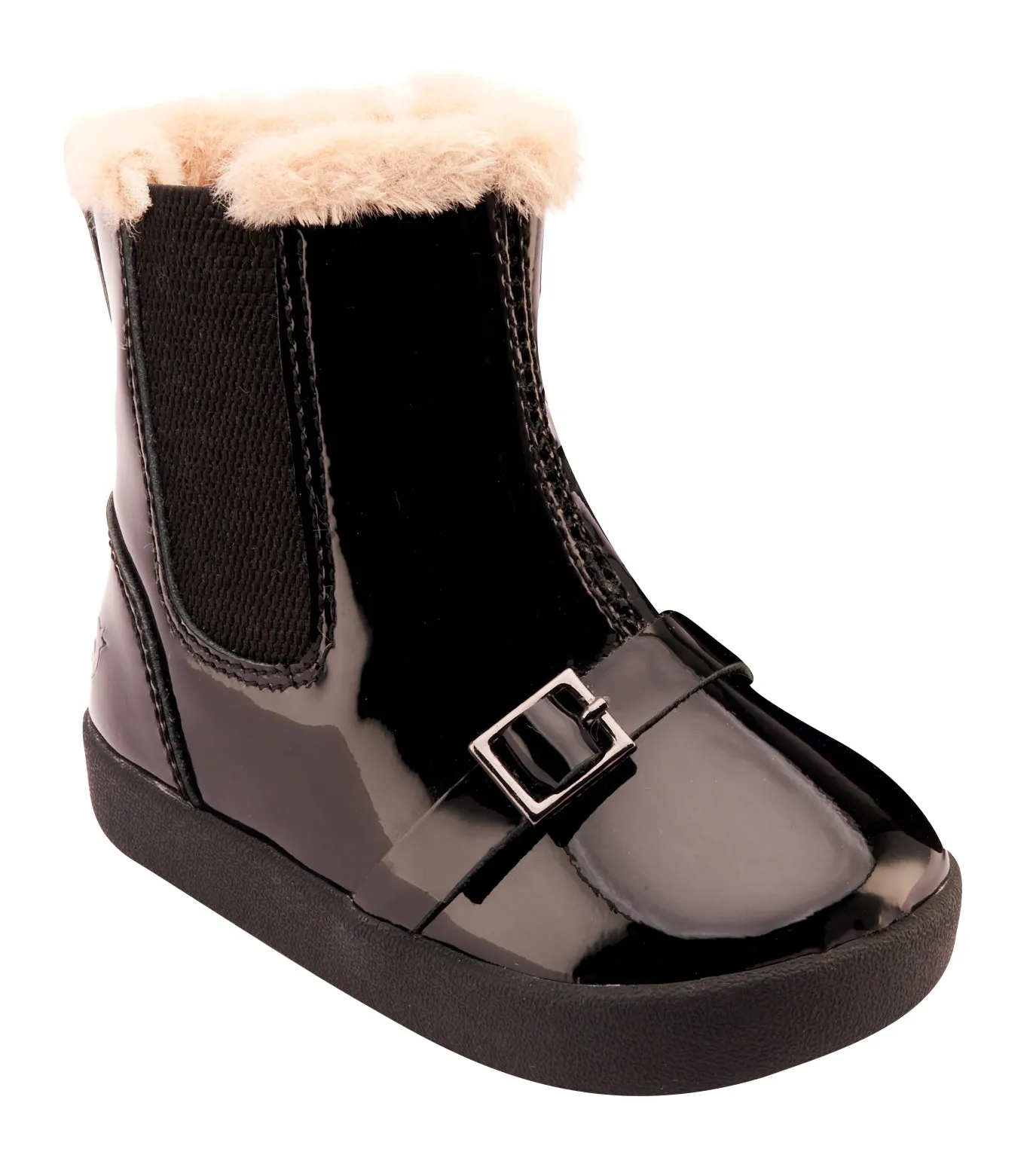 Old Soles Girl's 378 Buckle My Boot Booties - Black Patent clean lines