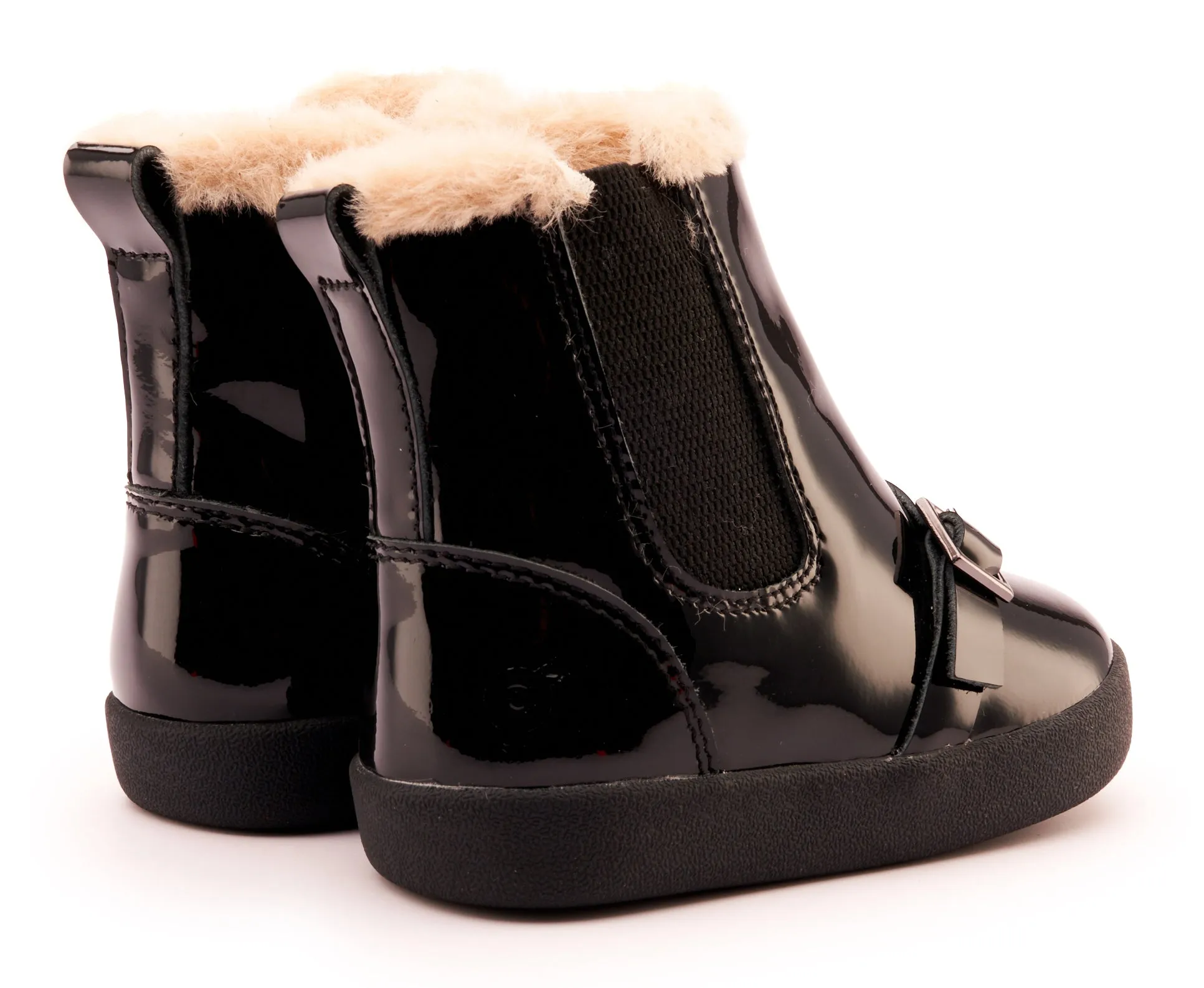 Old Soles Girl's 378 Buckle My Boot Booties - Black Patent refined edge