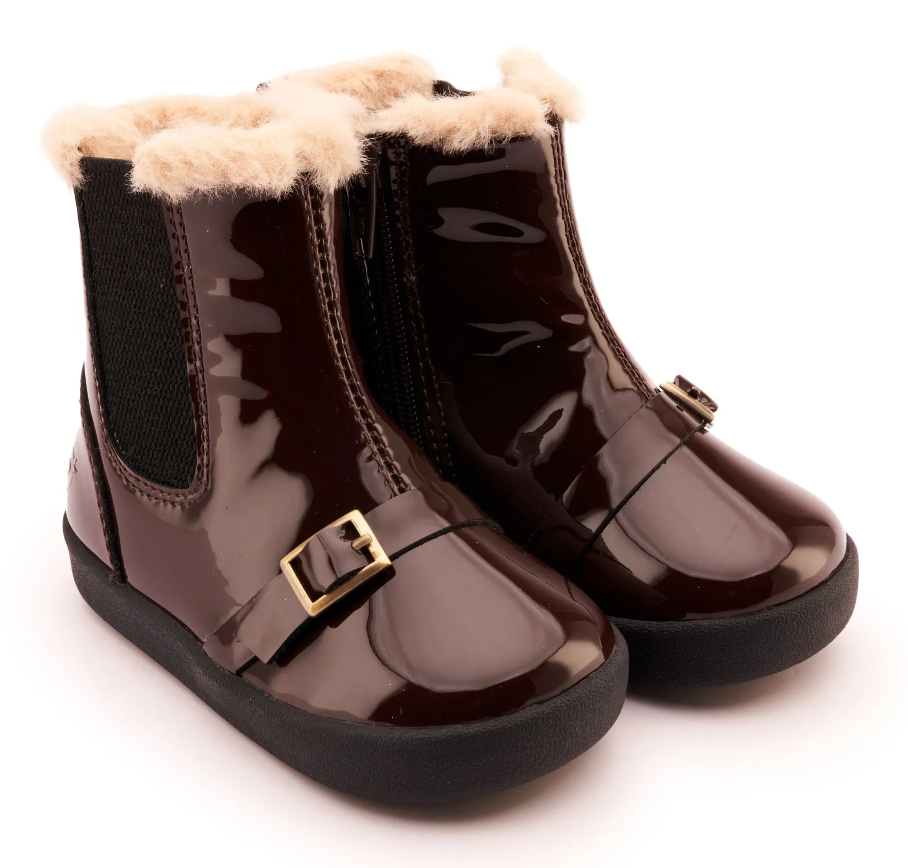 Old Soles Girl's 378 Buckle My Boot Casual Shoes - Brown Patent tailored vibe